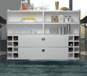 trendteam Barschrank Infinity (Hausbar in weiß Hochglanz Lack mit Chrom, 140 x 109 cm) mehrschichtig lackiert