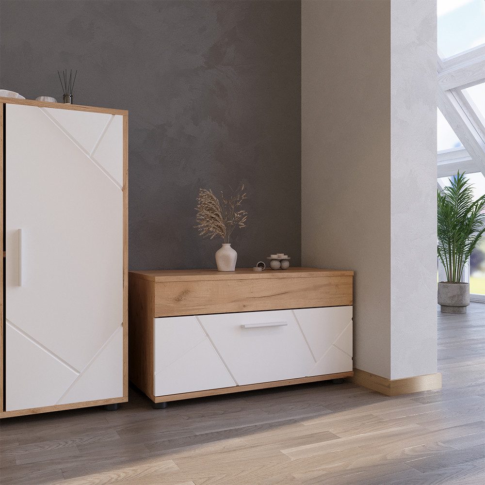 Vicco Bücherregal Berno, Goldkraft Eiche/Weiß, 70.8 x 38.9 cm mit Klapptür, 1-tlg.