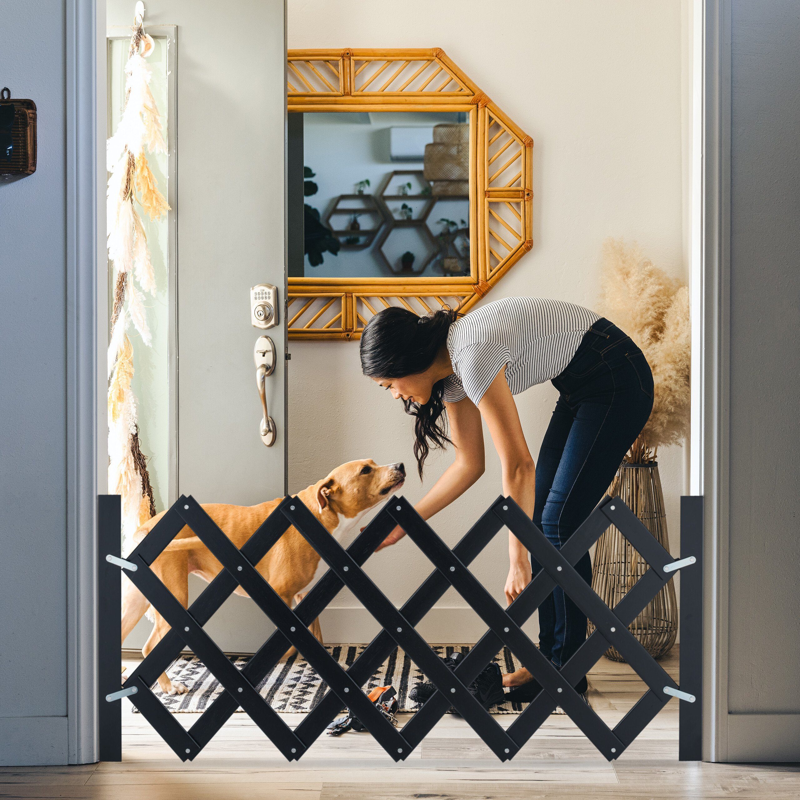 relaxdays Universalschutzgitter Ausziehbares Hundeabsperrgitter schwarz