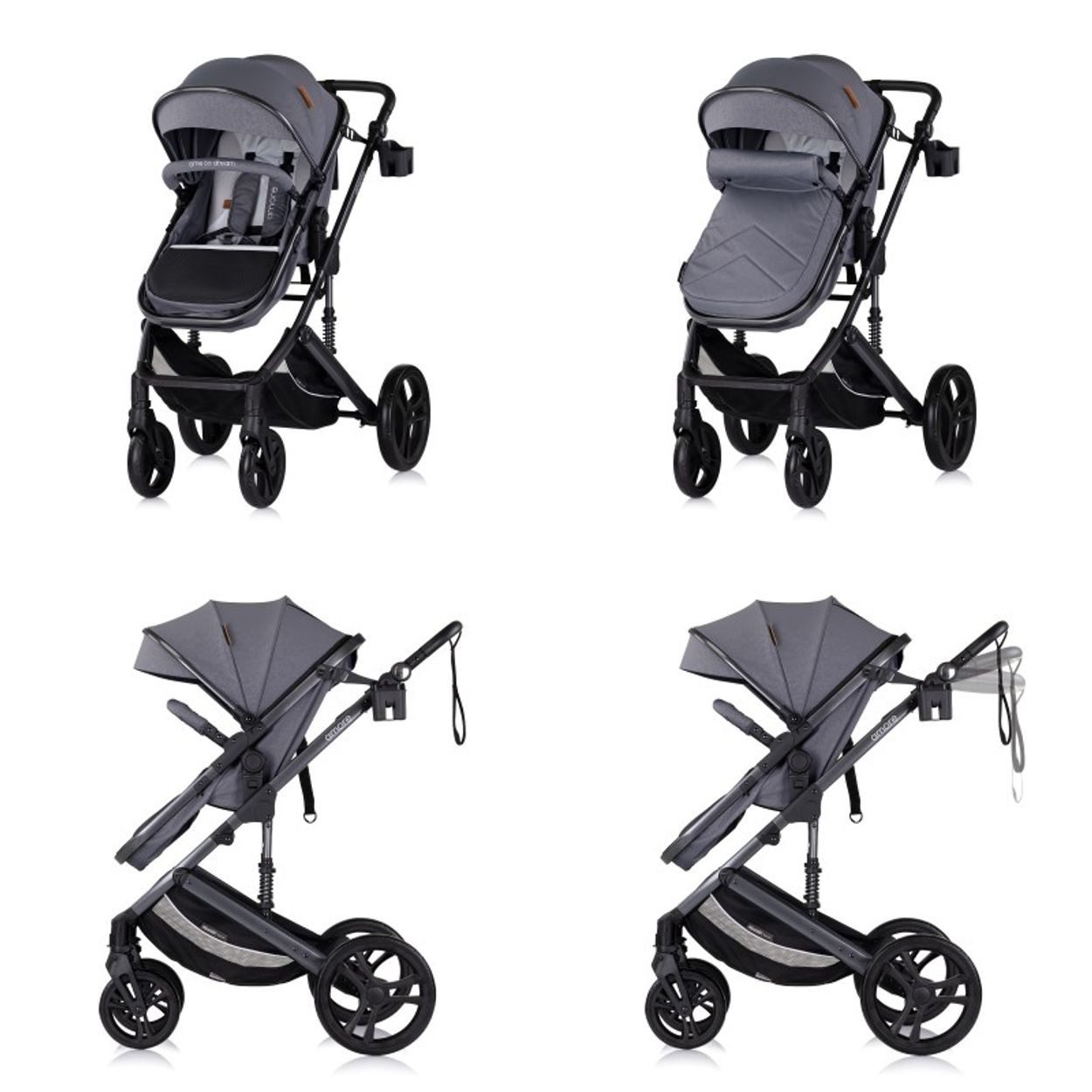 Chipolino Kombi-Kinderwagen Kinderwagen 3 in 1 Amore, Babyschale Adapter Wickeltasche Fußabdeckung