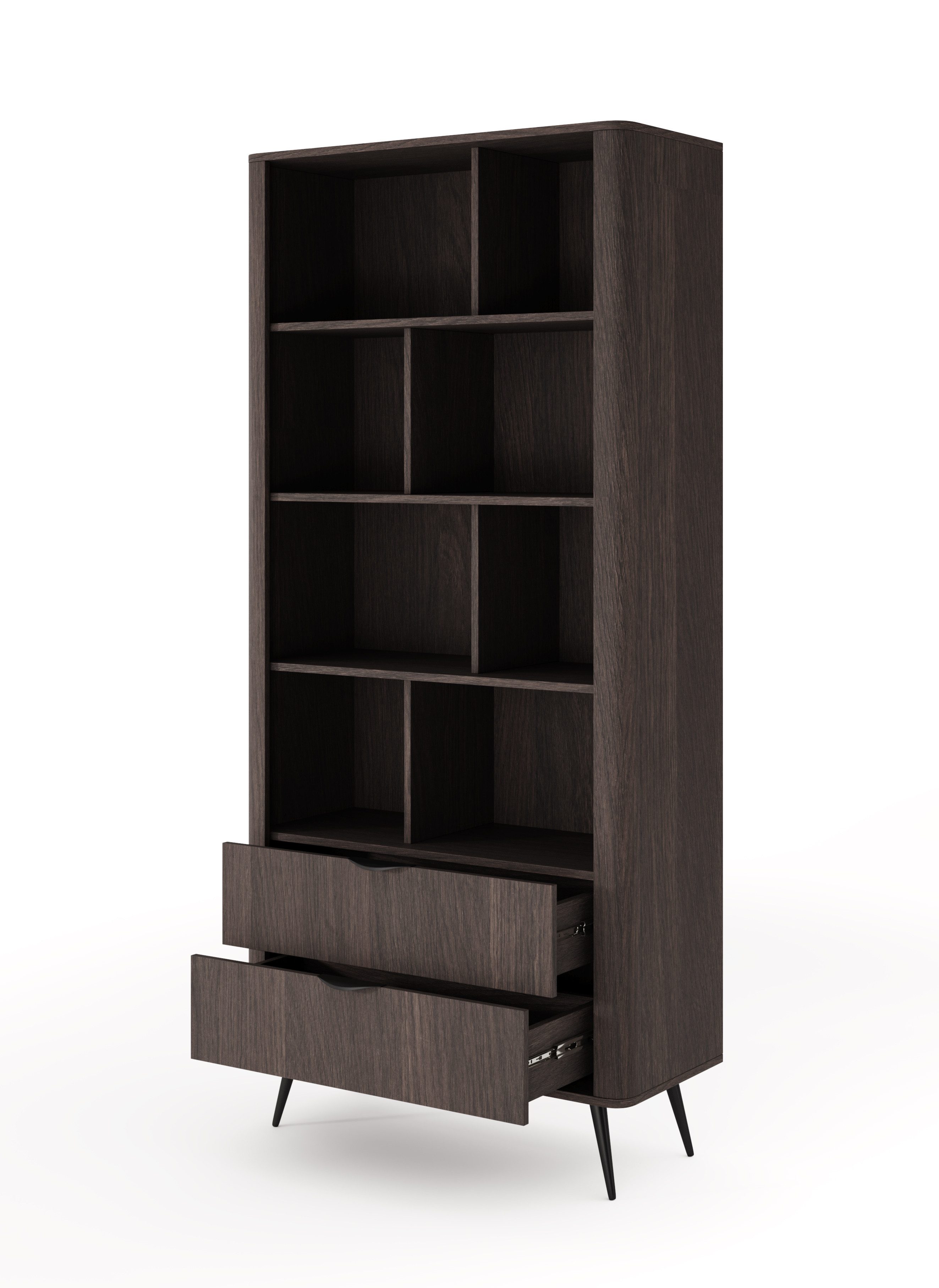 Compleo Bücherregal mit 2 Schubladen, Elegant Design, Eiche dunin