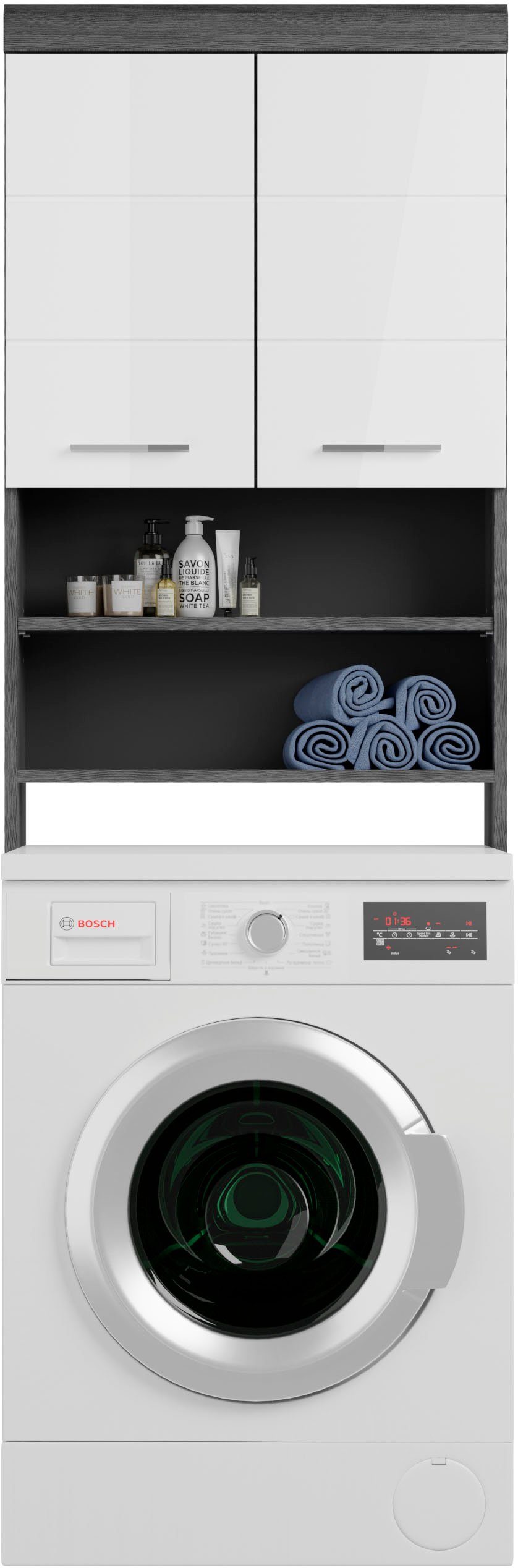 welltime Waschmaschinenumbauschrank SIENA, Breite 63cm, für Waschmaschine & Trockner, 2 Türen, MDF-Front (TOPSELLER) in verschiedenen Farben, Überbauschrank, Umbauschrank, Badschrank