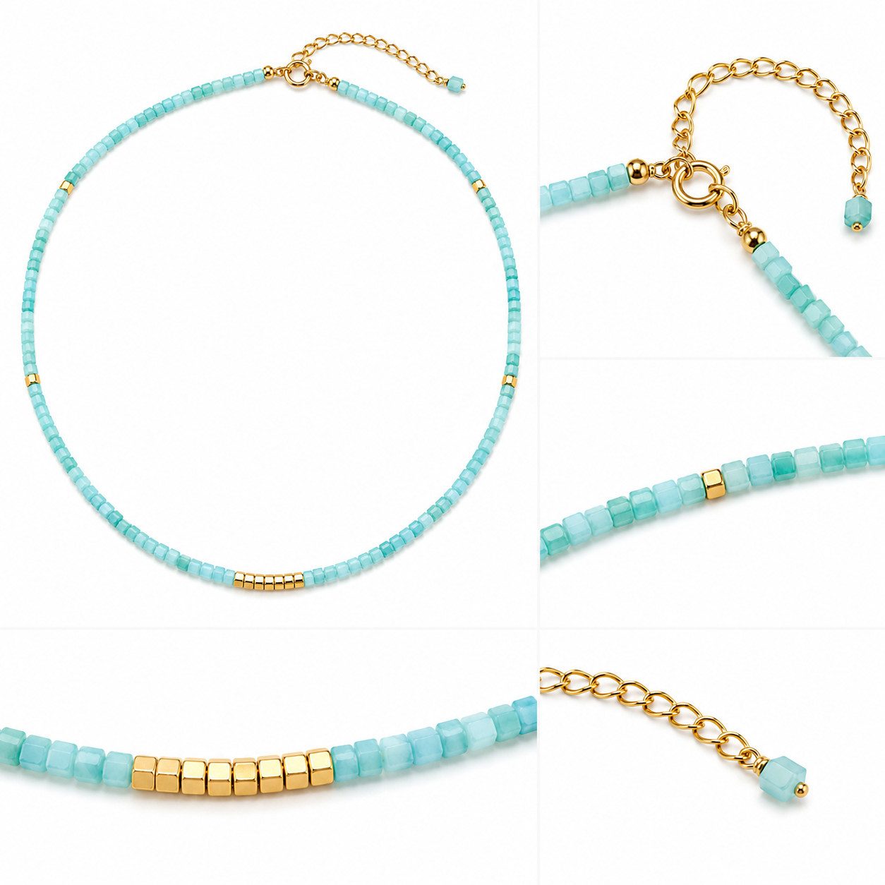 RAIKOU Bead-Ketten-Set mit echten Perlen und bunten Natursteinen, handgefertigt