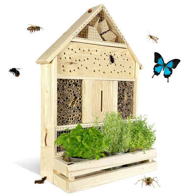 gartenetage Insektenhotel zum Aufhängen XXL mit Pflanzenbalkon, Naturbelassenes Insektenhaus & Bienenhotel/ Insektenhotel Groß