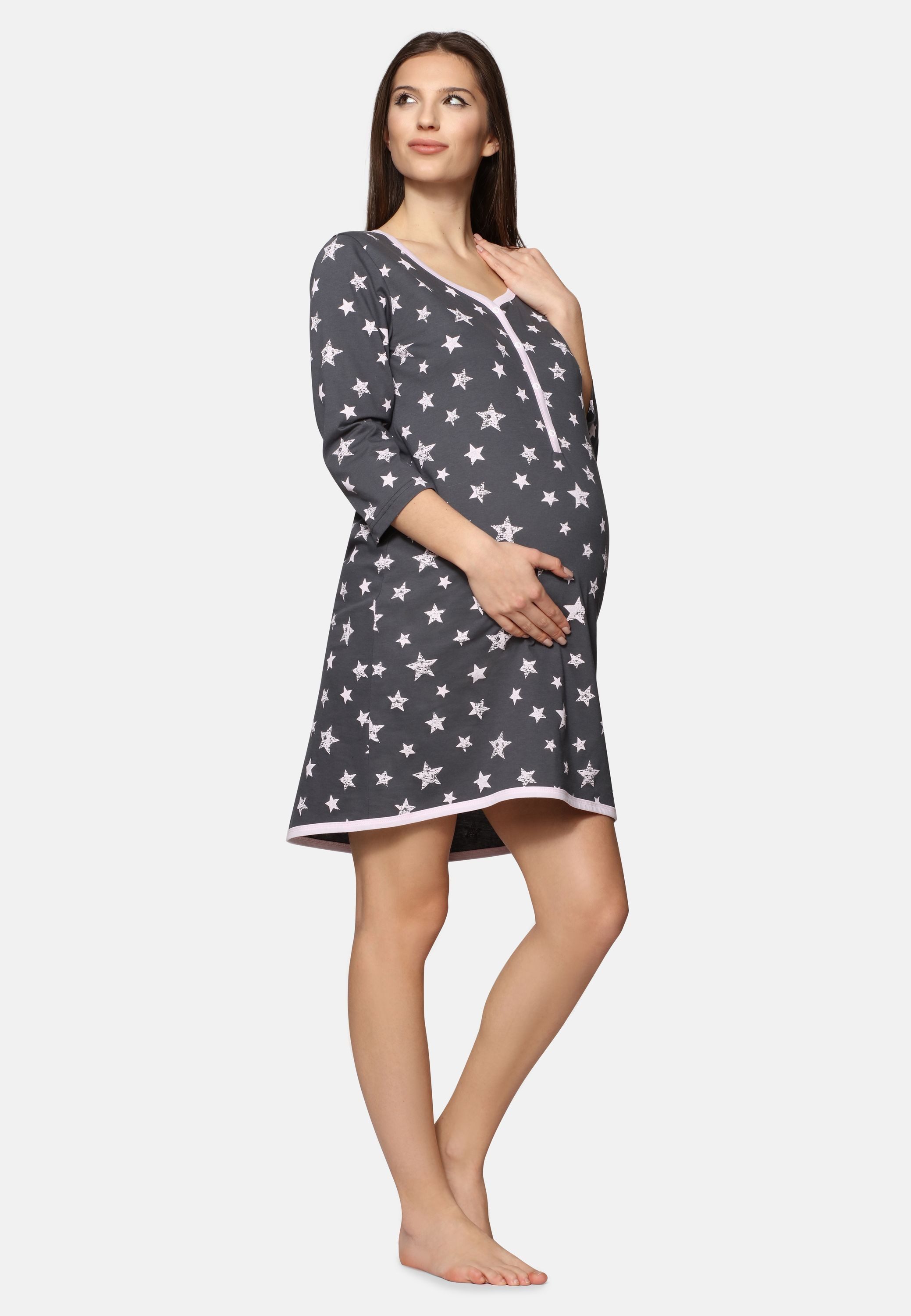 Be Mammy Umstandsnachthemd Damen Umstands Nachthemd mit Stillfunktion BE20-176 (1-tlg)