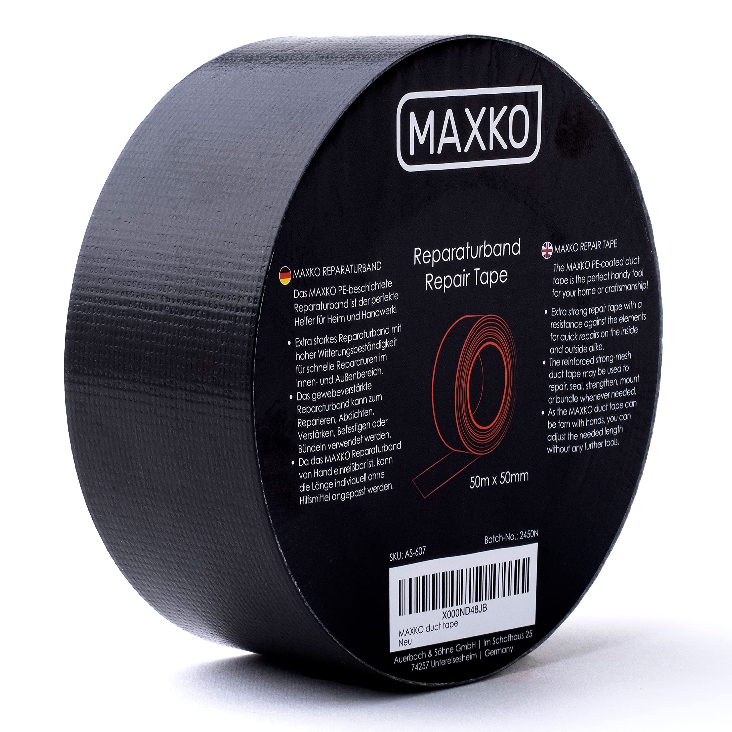 Maxko Klebestreifen MAXKO Panzertape 50m x 50mm Gewebeklebeband Schwarz