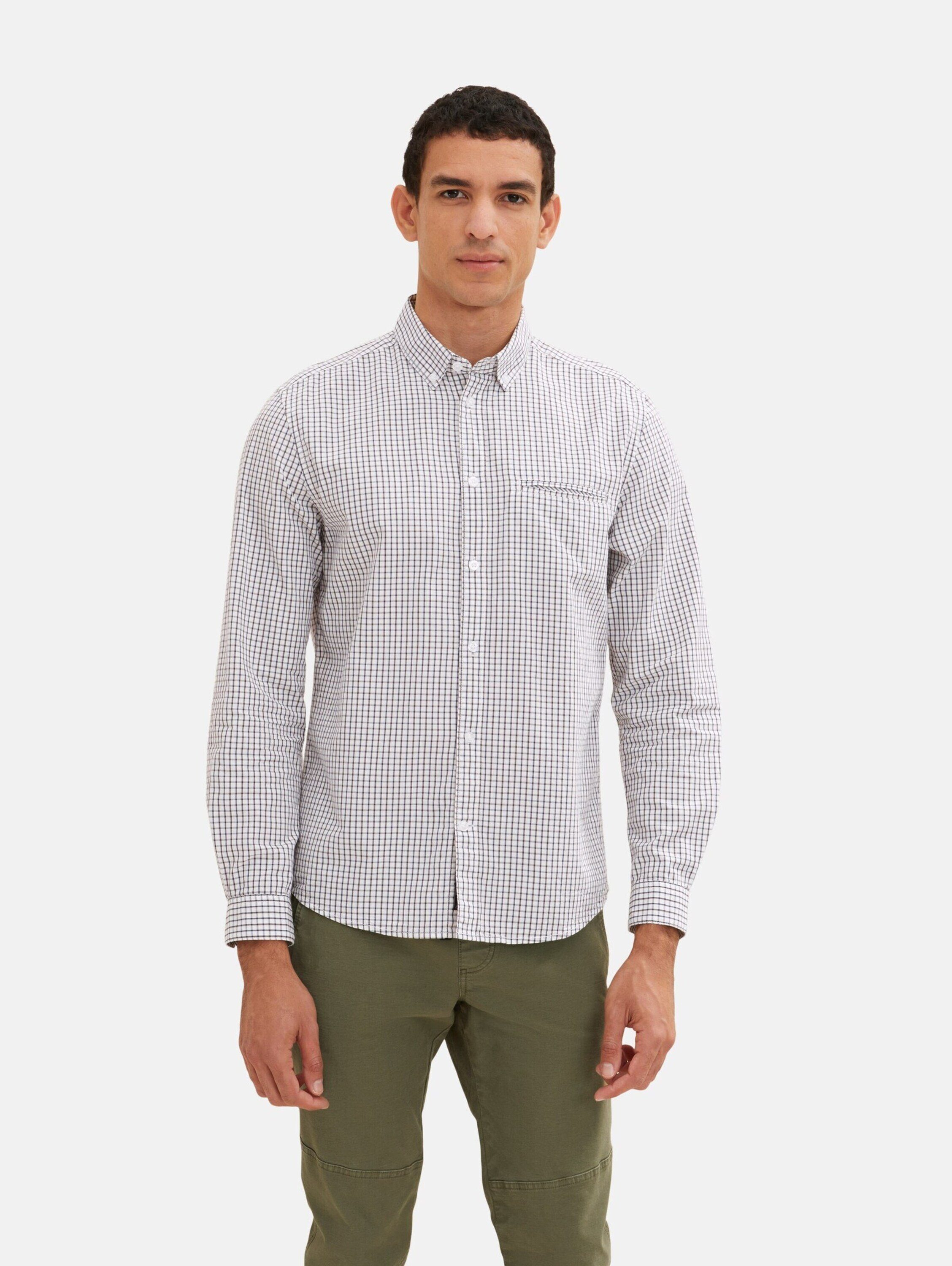 TOM TAILOR Langarmhemd (1-tlg) off white check small