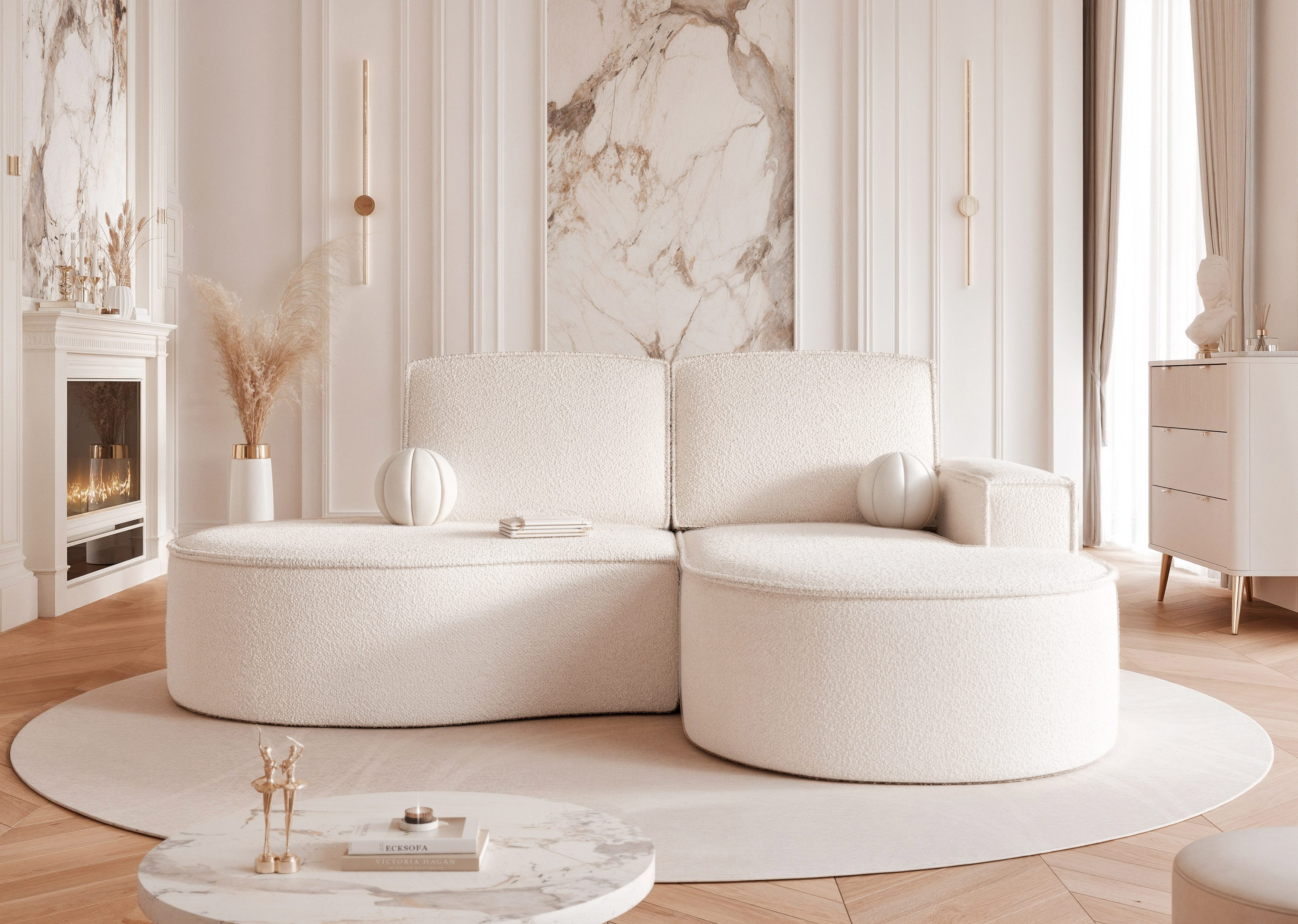 yourhouse24 Ecksofa Kompakte Design-Couch SOFIA L – Organischer Look & Bonell-Federung