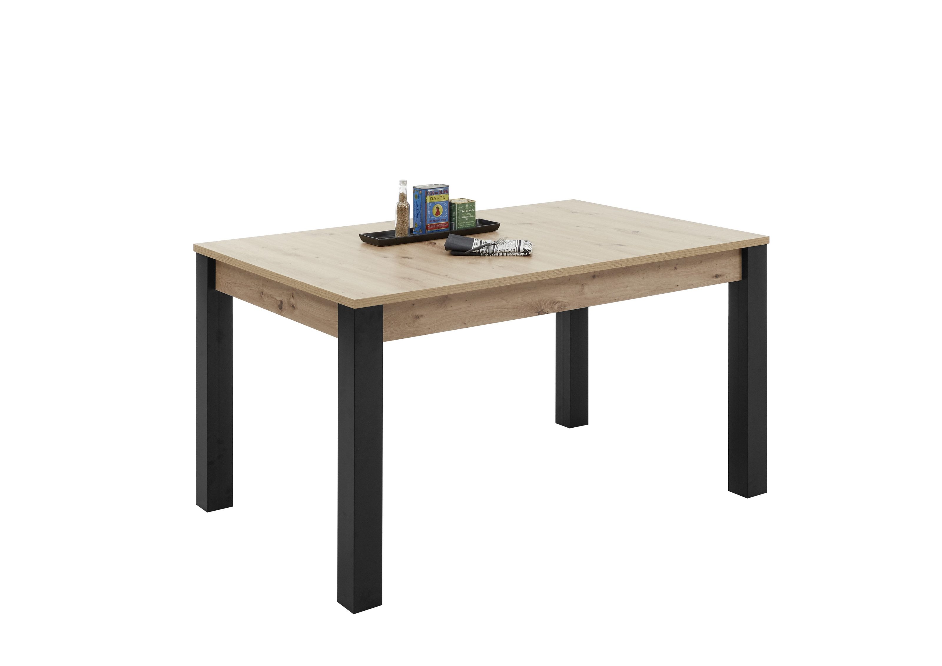 PREISBRECHER Kulissen-Esstisch Lucas, ausziehbar, Artisan Eiche Dekor, schwarz - 140/210x76x90 (BxHxT)