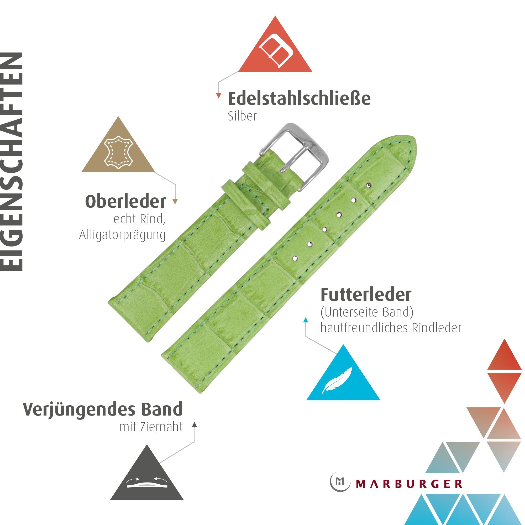 MARBURGER Uhrenarmband 20mm Leder Alligator Prägung günstig online kaufen