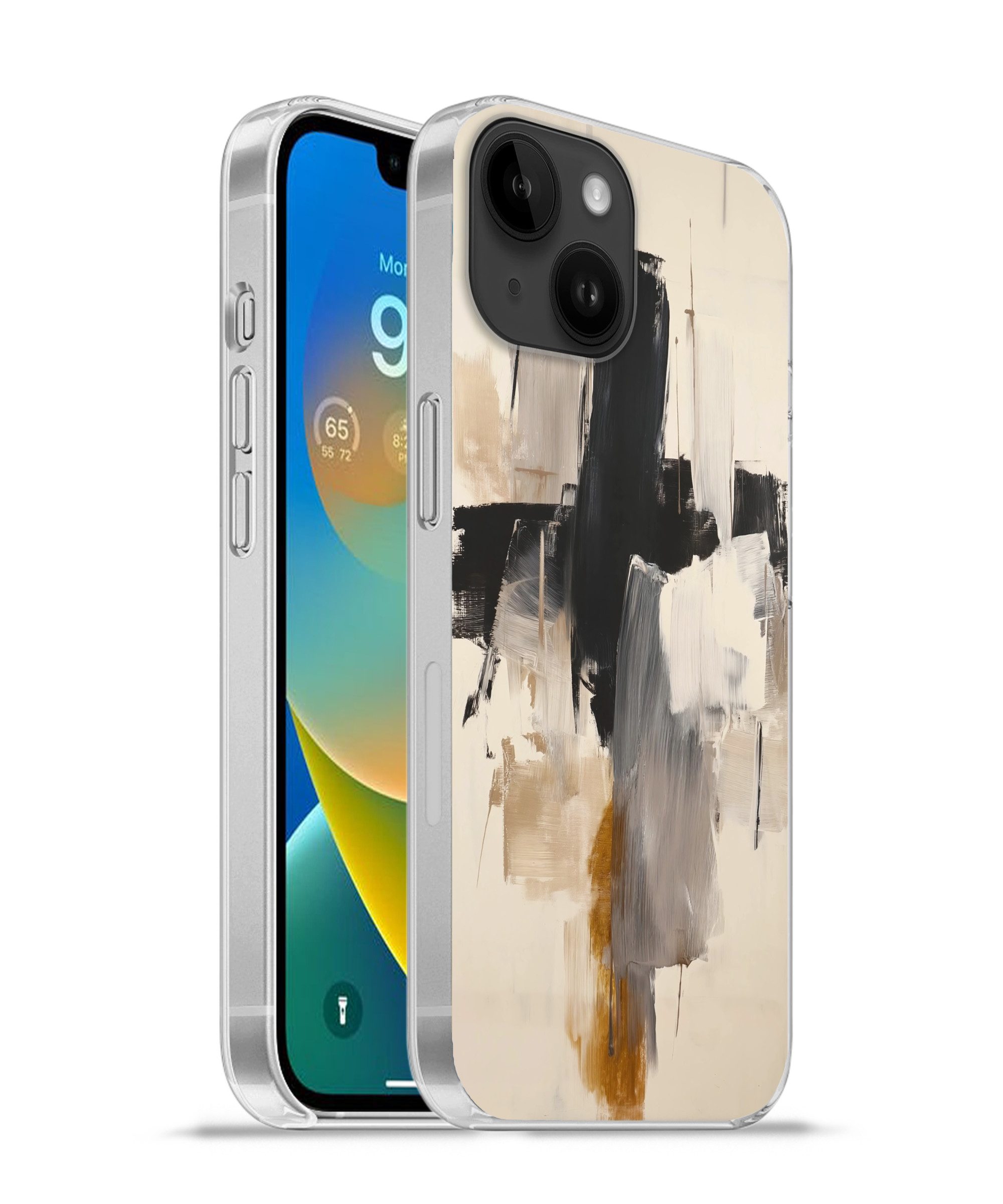 MuchoWow Handyhülle für Apple iPhone 14 Pinselstriche - Grob - Abstrakt - Beige, Smartphone-Bumper, Print, Handy Schutzhülle Dünn