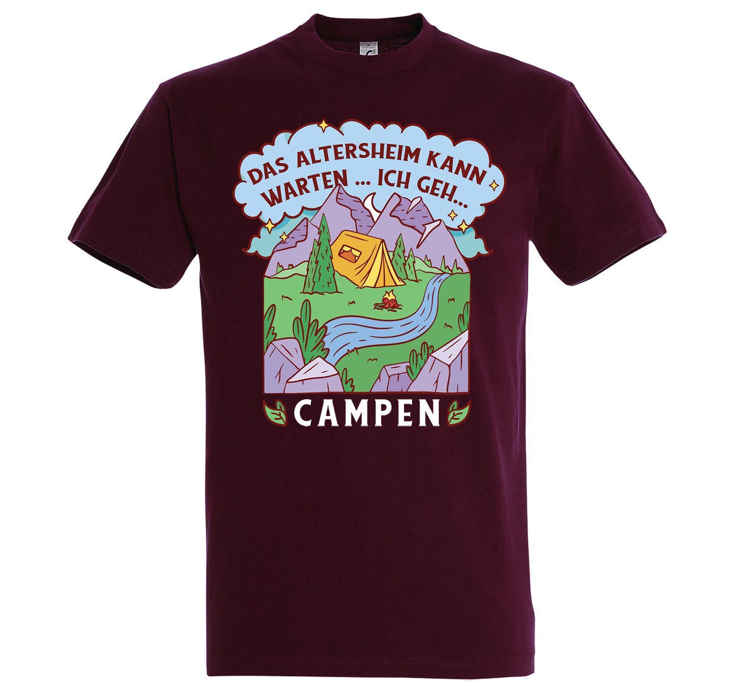 Youth Designz T-Shirt "Das Altersheim Kann Warten, Ich Geh Campen" Herren T-Shirt mit trendigem Frontprint Burgund