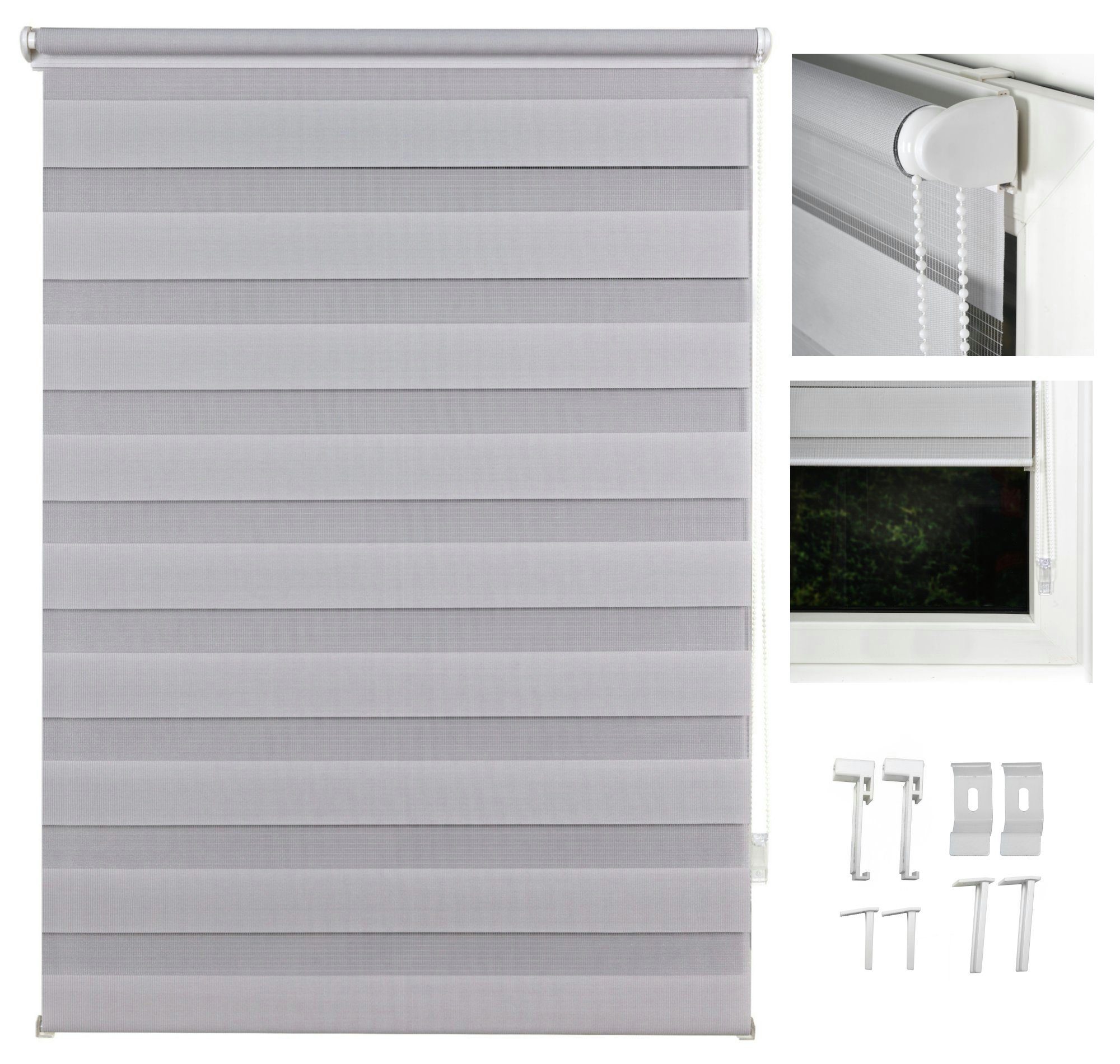 Doppelrollo Duo Rollo, ondeco, Lichtschutz, ohne Bohren, freihängend, Klemmfix, im Fixmaß