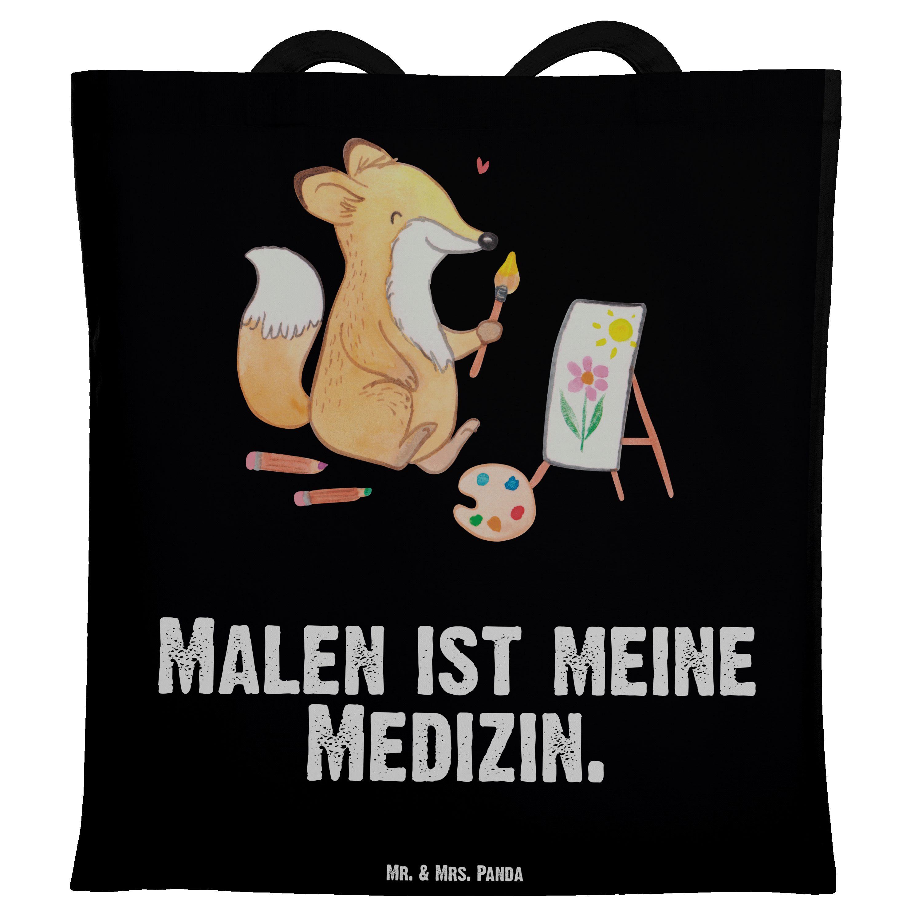 Mr. & Mrs. Panda Tragetasche Fuchs Malen Medizin - Schwarz - Geschenk, Stoffbeutel, Beutel, Einka (1-tlg) | Canvas-Taschen