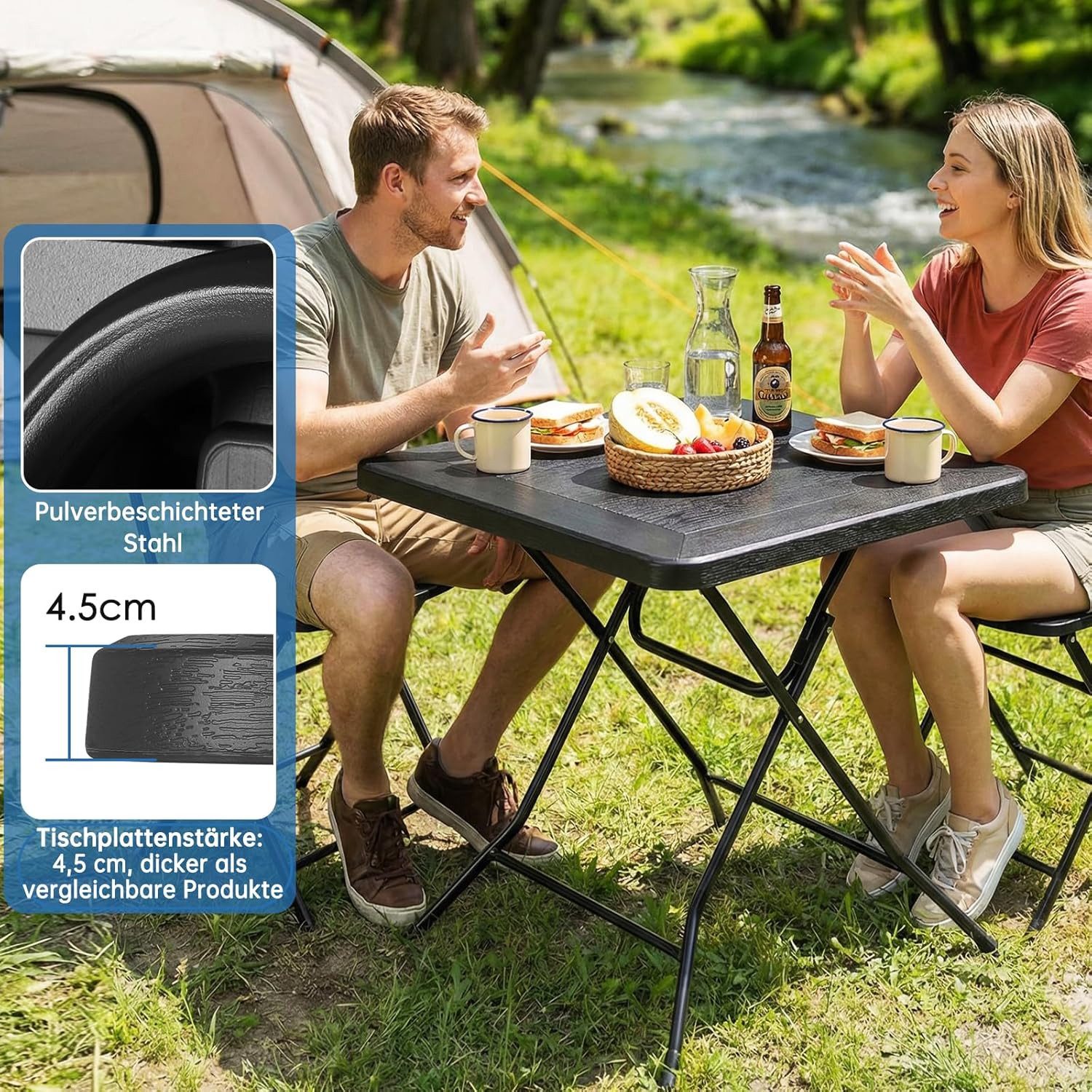 TLGREEN Gartentisch Buffettisch Klappbar 80*80*74cm (Holz-Optik Balkontisch mit Stahlrahmen, Wetterfest Campingtisch, Tragbarer Klein Esstisch), für Garten, Ter – Bild 5 von 5