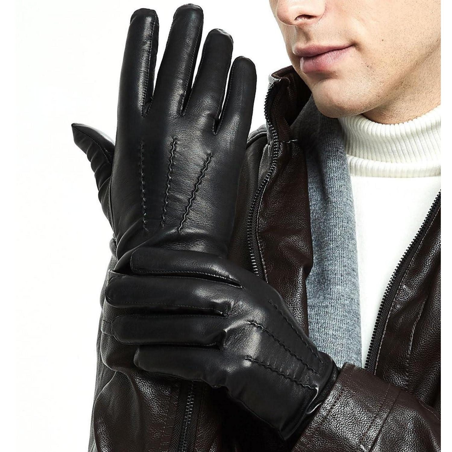 LuxusKollektion Lederhandschuhe Herren Winter Handschuhe Schwarz Large (1-St)
