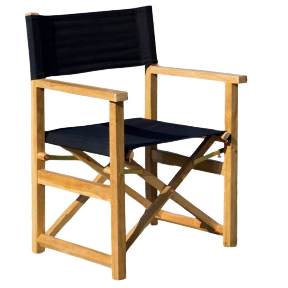 LebensWohnArt Stuhl Teak Klappstuhl REGIE natural – Outdoorstoff schwarz Wintergarten