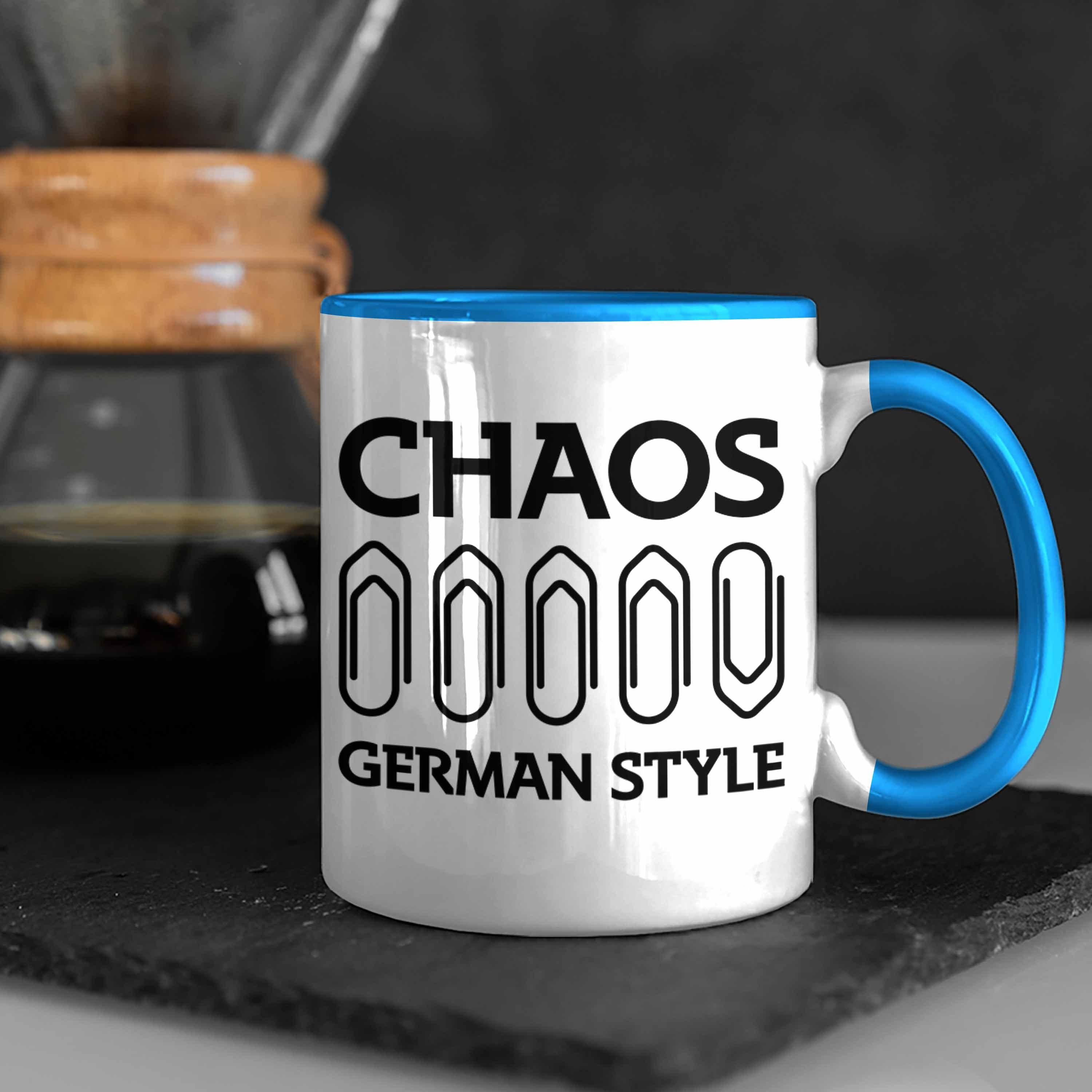 Lustiger Blau German Spruch - Bürotasse Spruch Kollege Trendation Kollegin mit Geschenk Tasse Chaos Tasse Style Trendation