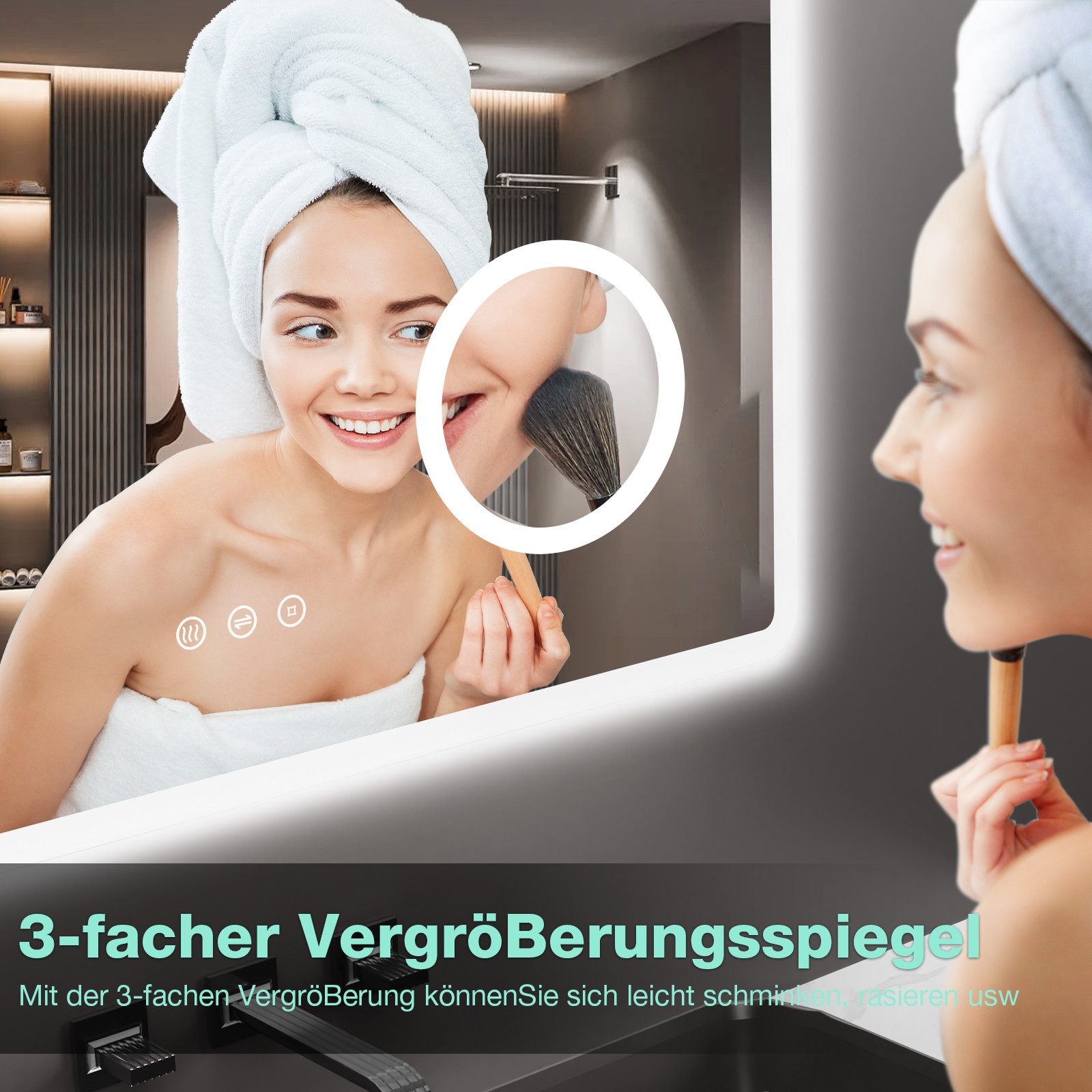 GIMBELEN Badspiegel LED-Badspiegel, 3 Lichtfarben, dimmbar, günstig online kaufen