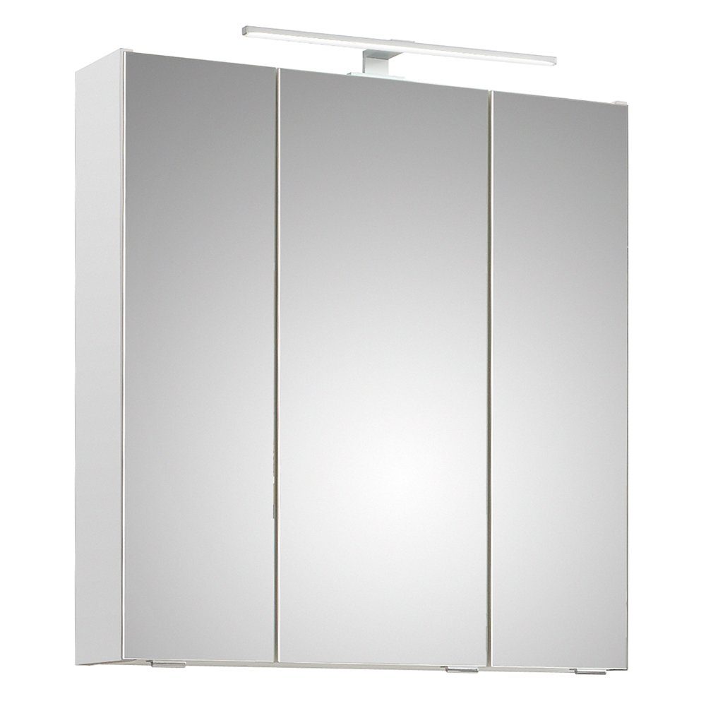Lomadox Spiegelschrank QUEIMADOS-66 Badezimmer 65cm breit mit Aufsatzleuchte in Weiß Glanz 65/70/16 cm