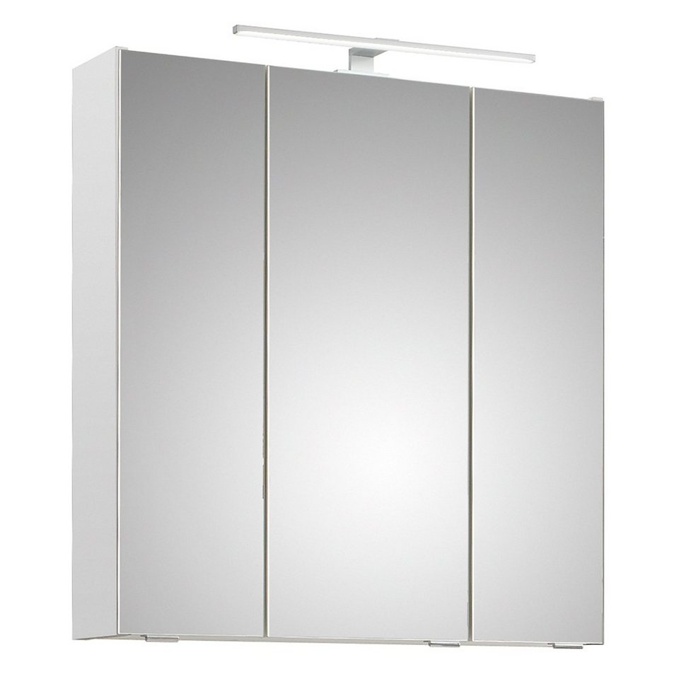Lomadox Spiegelschrank QUEIMADOS-66 Badezimmer 65cm breit mit  Aufsatzleuchte in Weiß Glanz 65/70/16 cm