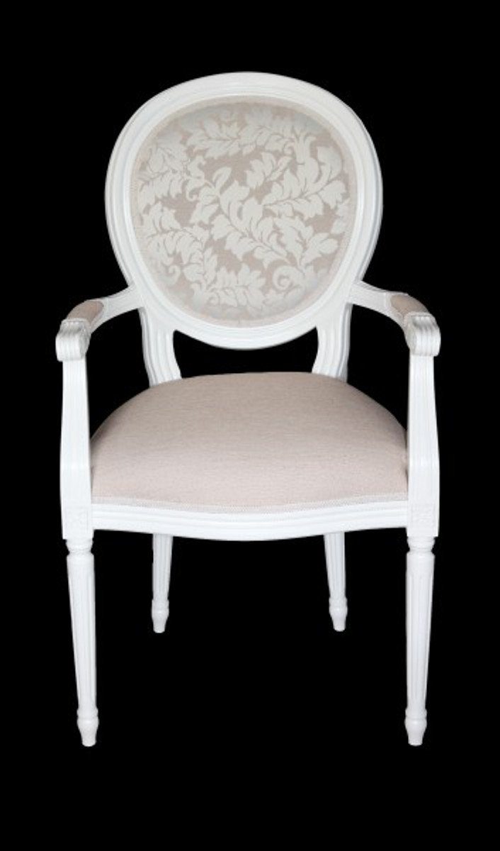 Casa Padrino Esszimmerstuhl Barock - Designer Armlehne - / Esszimmer Stuhl Weiß Creme Qualität Stuhl mit Luxus