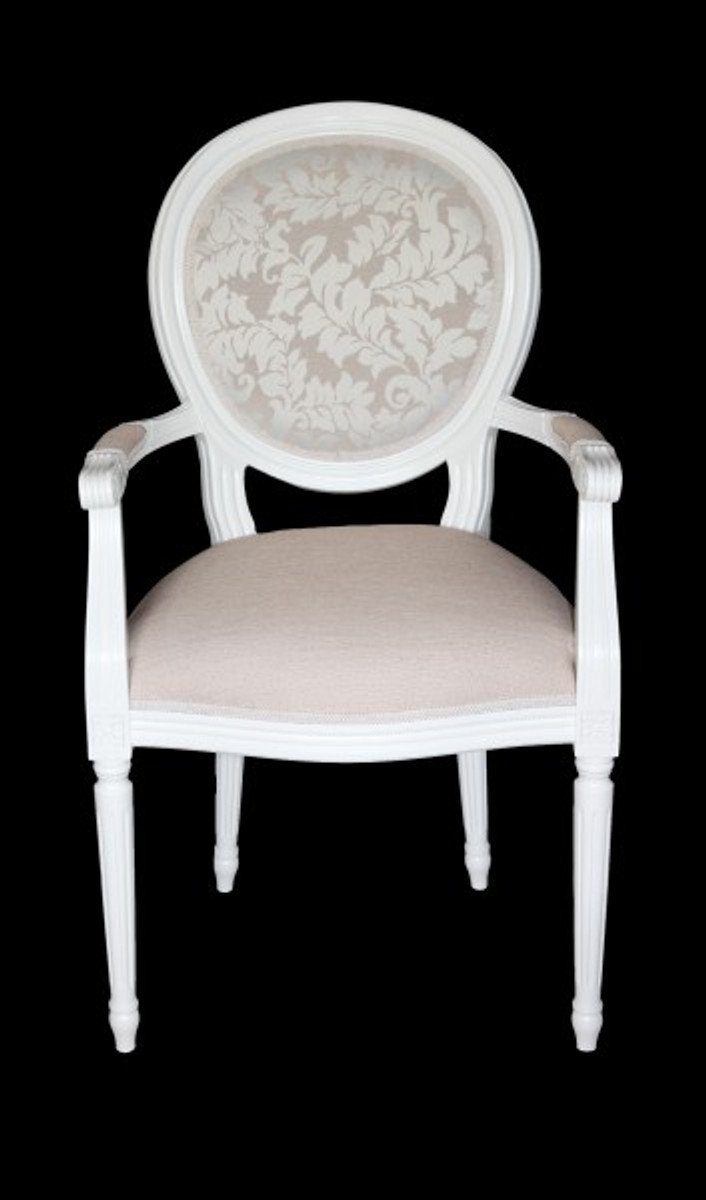 Esszimmerstuhl Barock Esszimmer Stuhl mit Armlehne Creme / Weiß - Designer Stuhl - Luxus Qualität