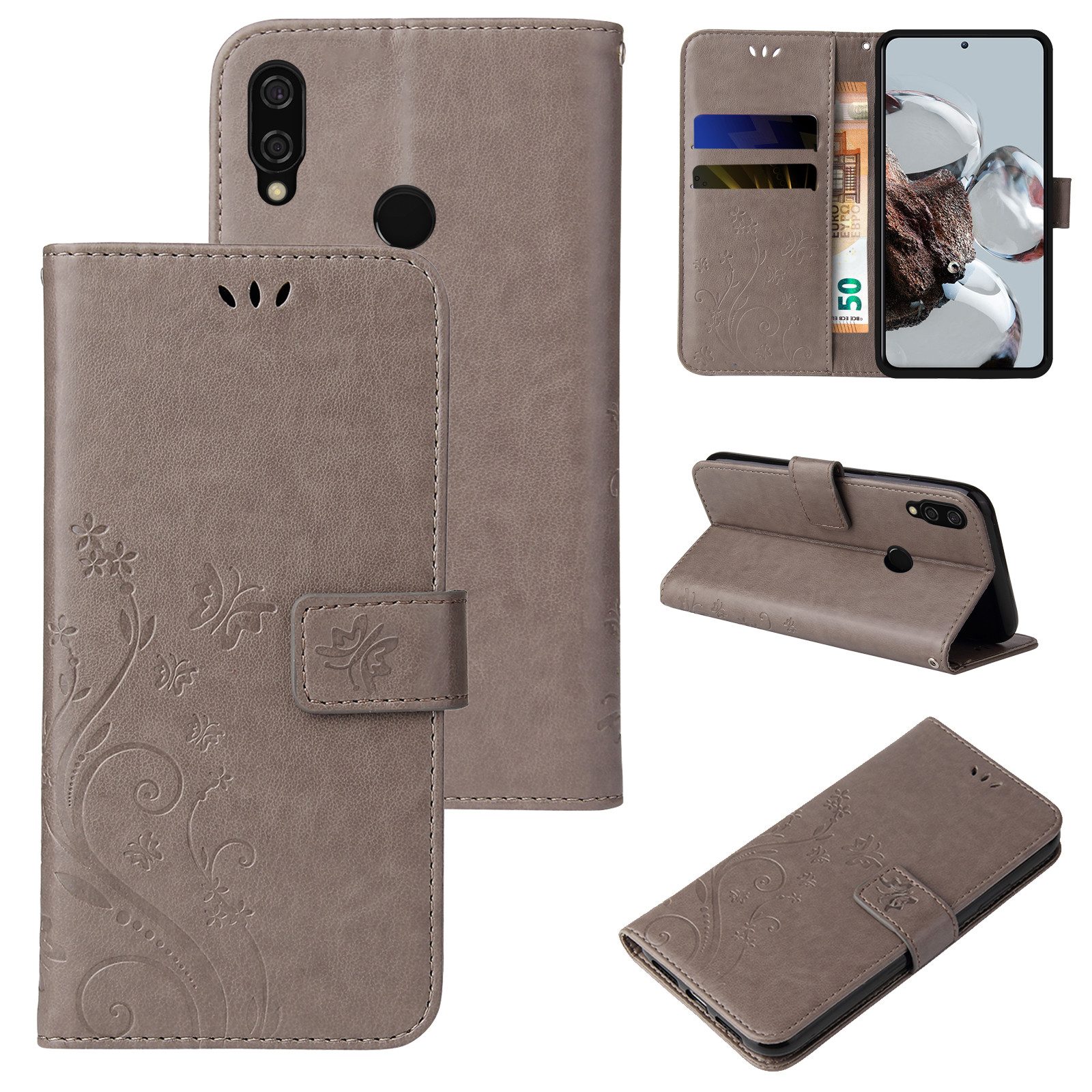 Tec-Expert Handyhülle Cover Tasche Hülle für Huawei P20 Lite 5,84 Zoll, Klapphülle Case mit Kartenfach Fliphülle aufstellbar, Motiv Blumen