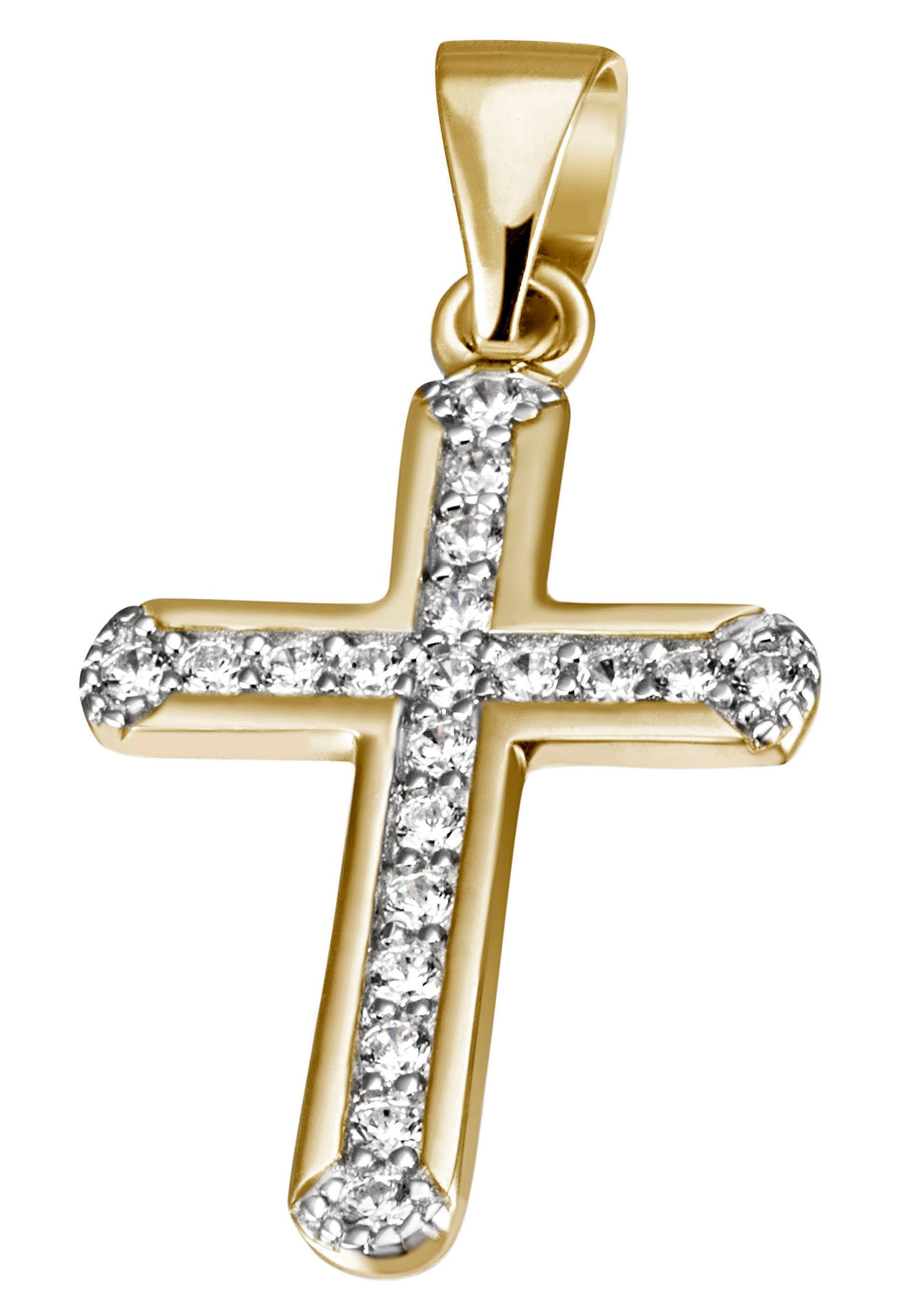 Firetti Kettenanhänger Schmuck Geschenk Silber 925 Halsschmuck Anhänger Kreuz, zu Hoodie, Kleid, Shirt, Jeans, Sneaker! Anlass Geburtstag Weihnachten gelbgoldfarben-kristallweiß | Kettenanhänger