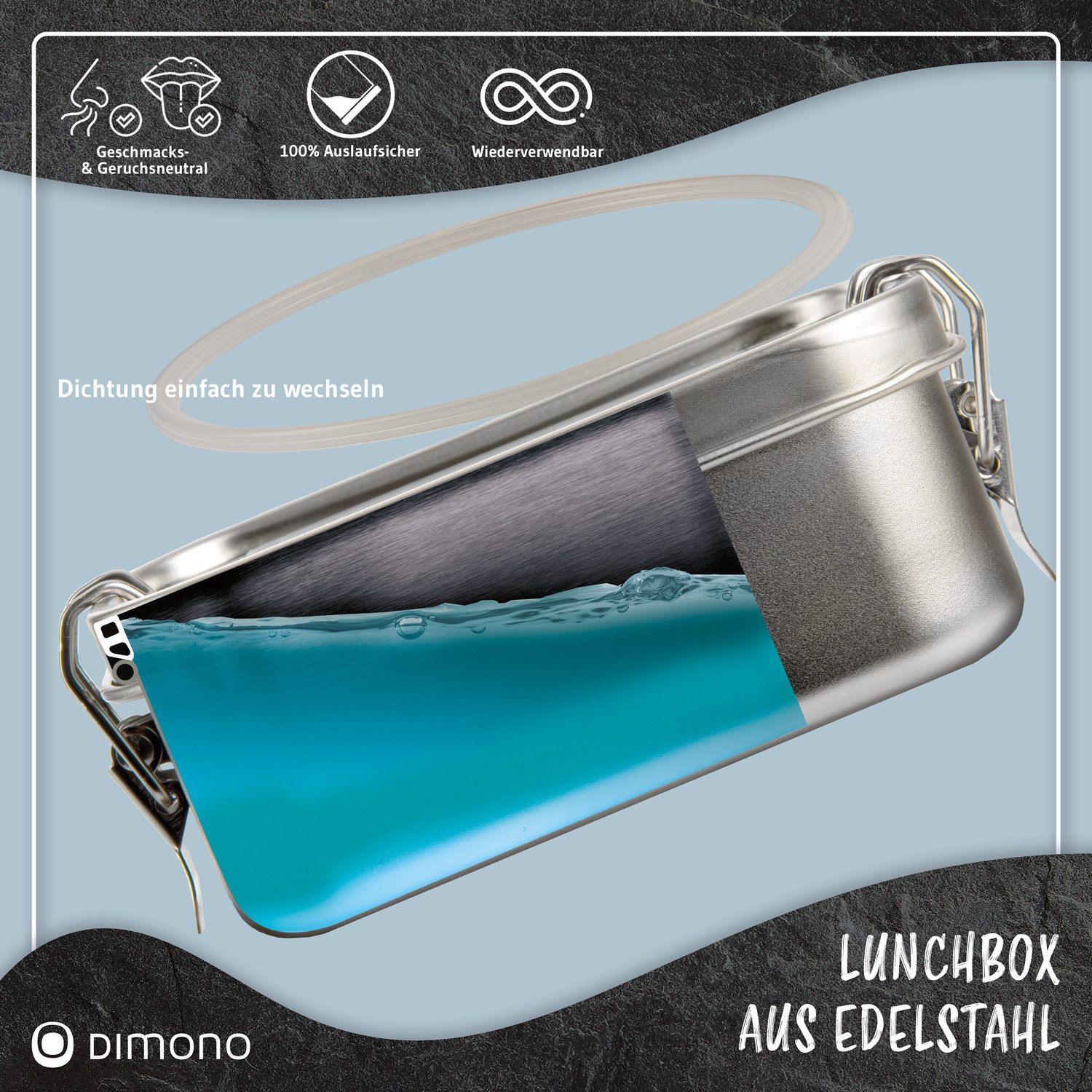 Dimono Lunchbox Dimono Edelstahl Brotdose – Auslaufsichere Lunchbox mit Trennwand, Edelstahl, BPA-frei, plastikfrei, (Auslaufsichere Bento-Box, Brotzeit-Dose aus Edelstahl), mit Fächer