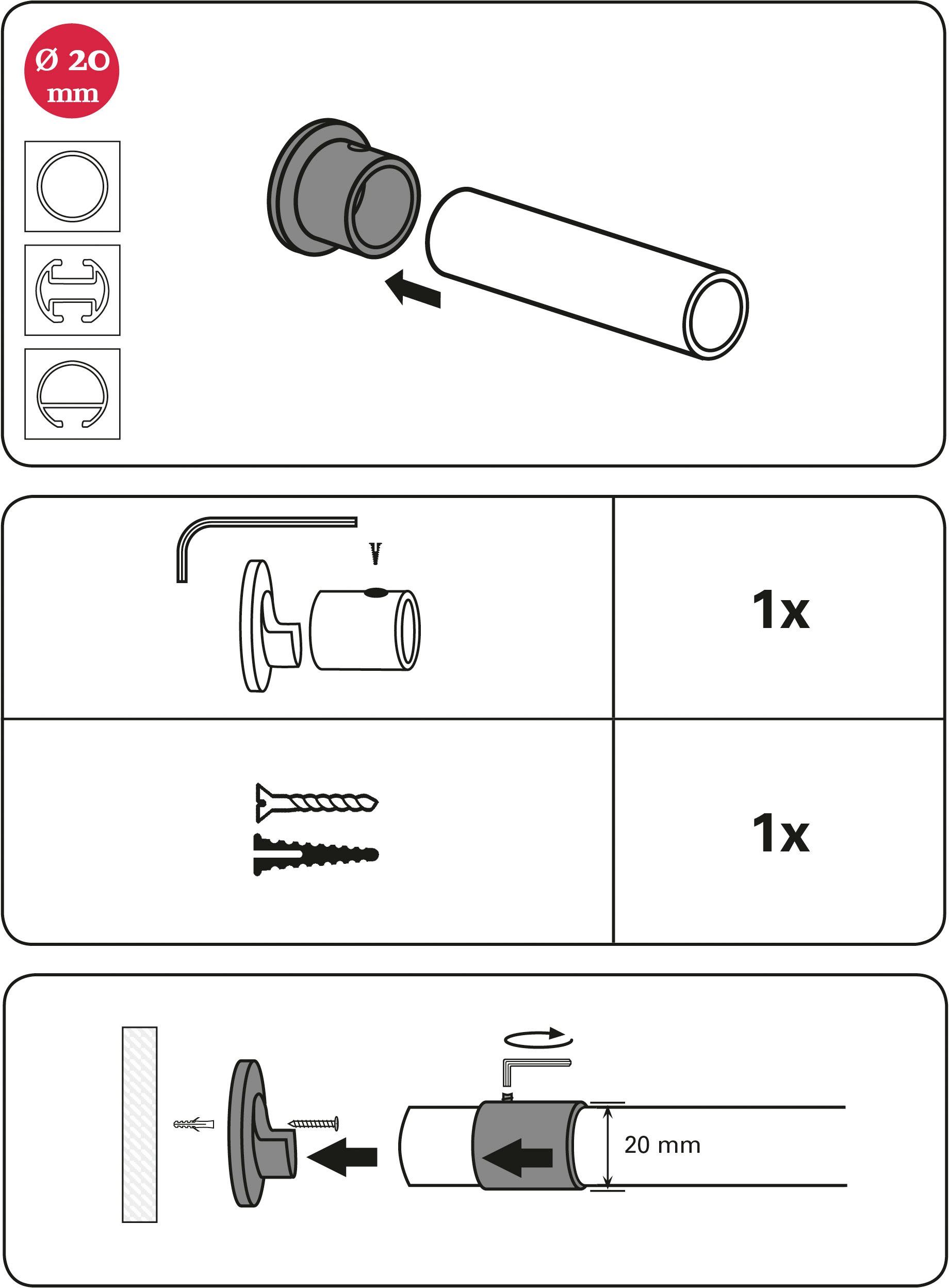 Wandbefestigung Nischenträger für Gardinenstangen, mm Chicago Serie bronzefarben GARDINIA, 20 (1-St), Ø Einzelprogramm