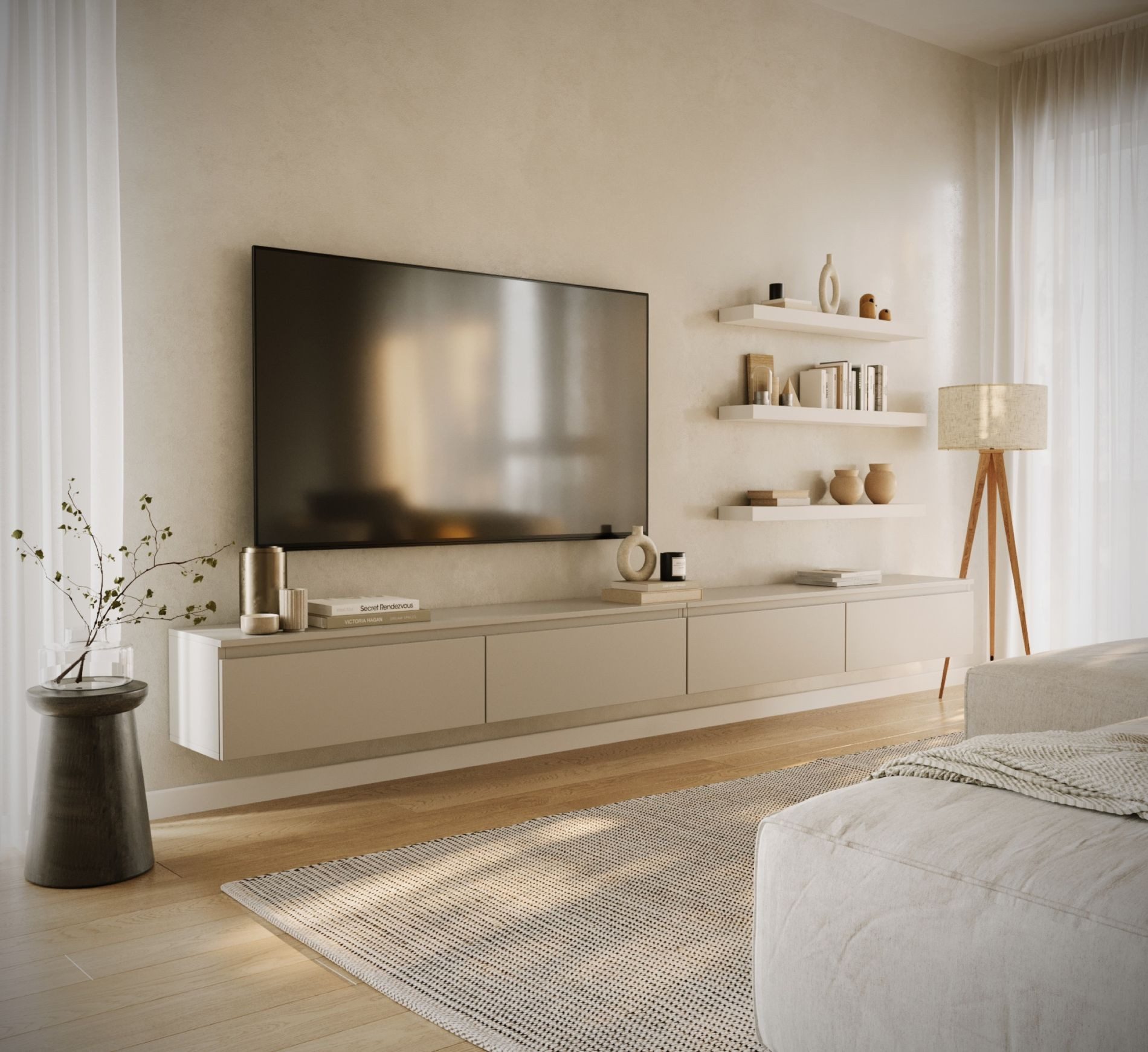 Selsey TV-Schrank BEMMI Hängendes TV-Board mit vier Klappen 300 cm