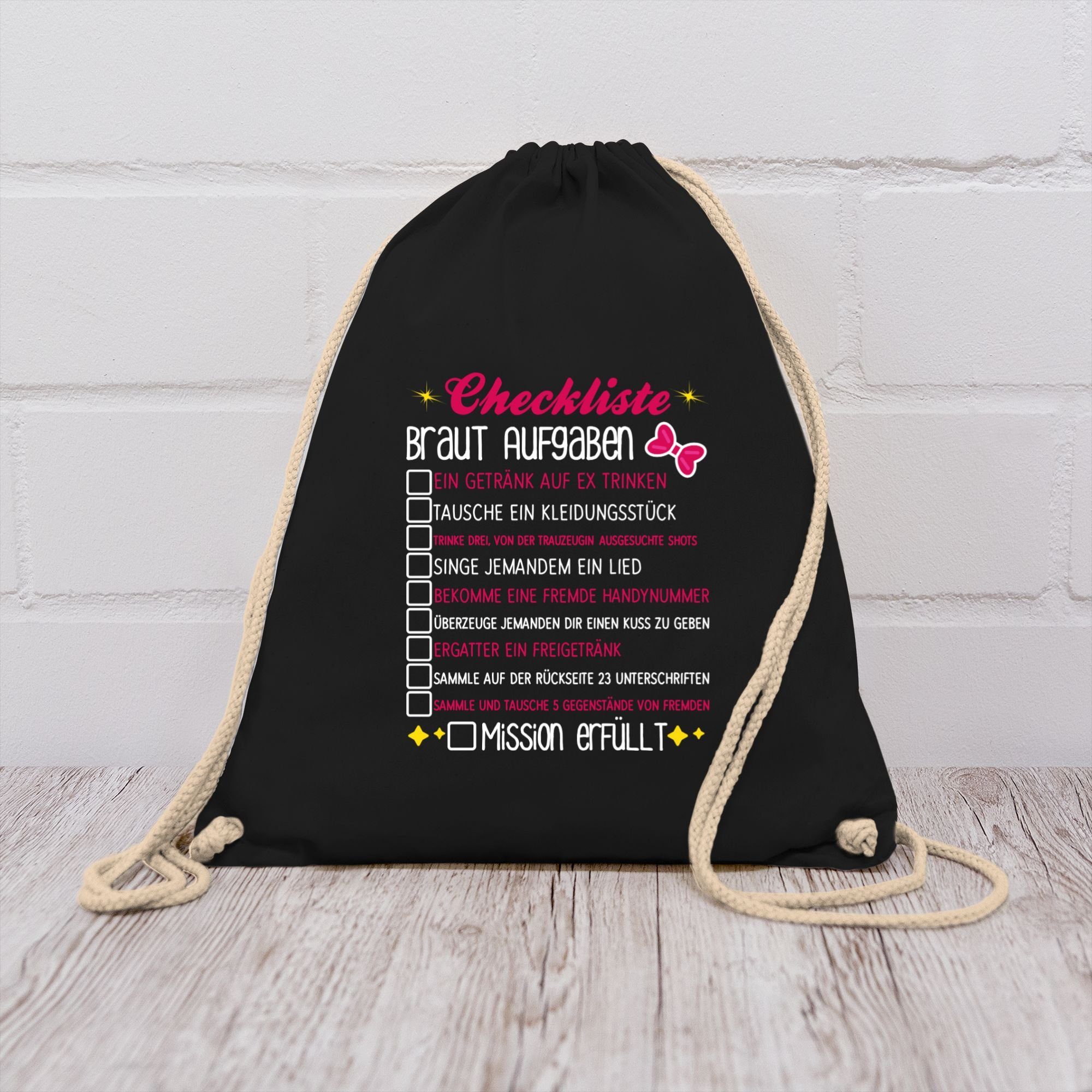 Shirtracer Turnbeutel Checkliste Braut Aufgaben - JGA To-do-Liste Bride, JGA Junggesellenabschied Frauen