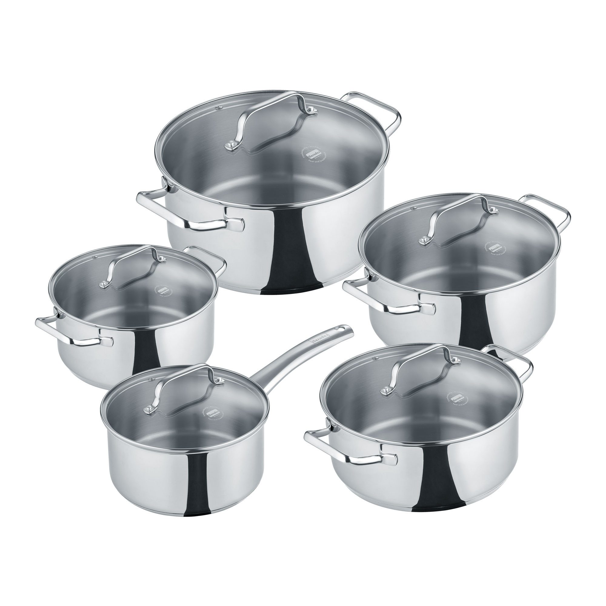 Berndes Topf-Set 5-tlg, b.urban, Edelstahl, mit Innenskalierung und Glasdeckel, Edelstahl (5-tlg)