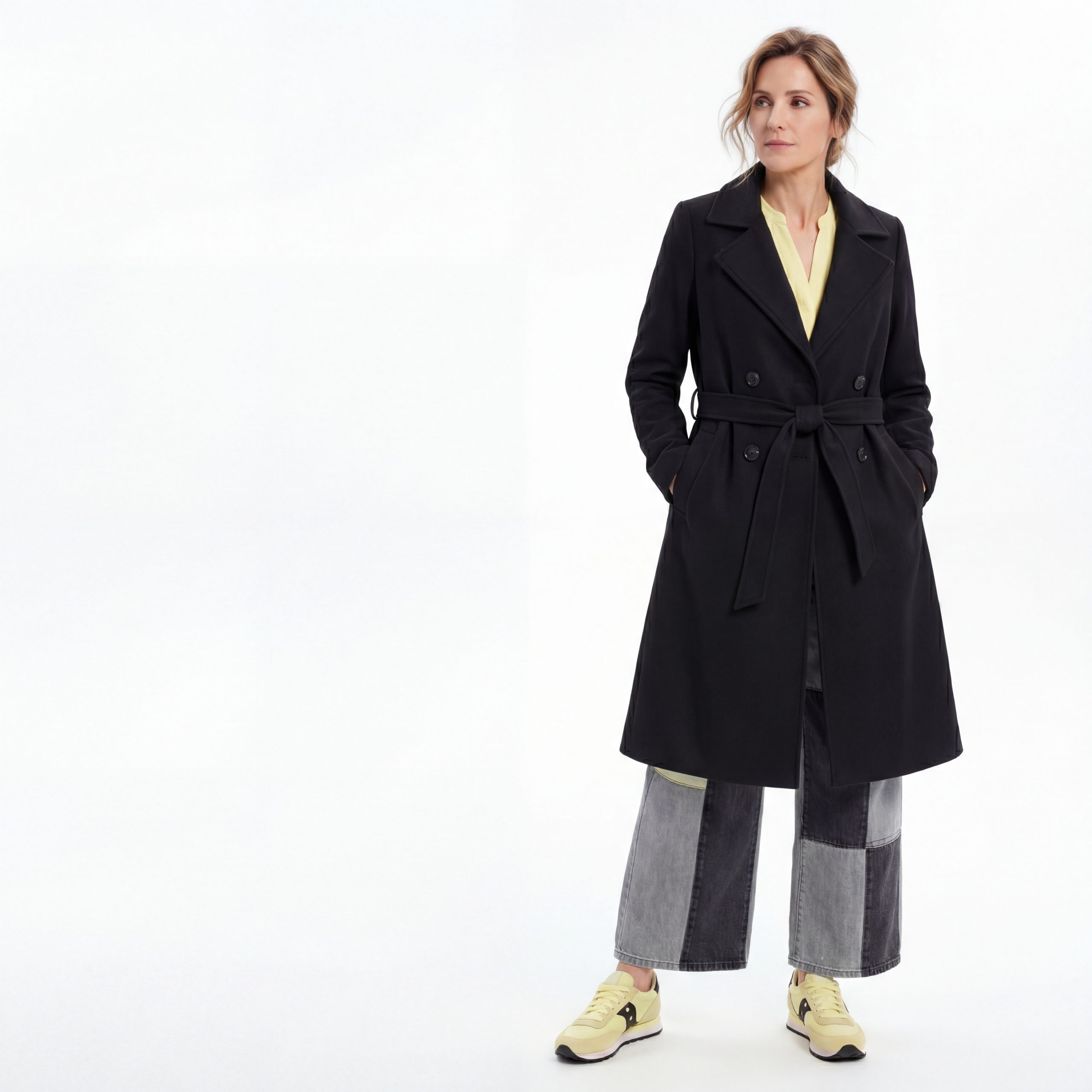 OriginalYou Trenchcoat Taillierter Midi Mantel mit Bindegürtel Moderner Reverskragen