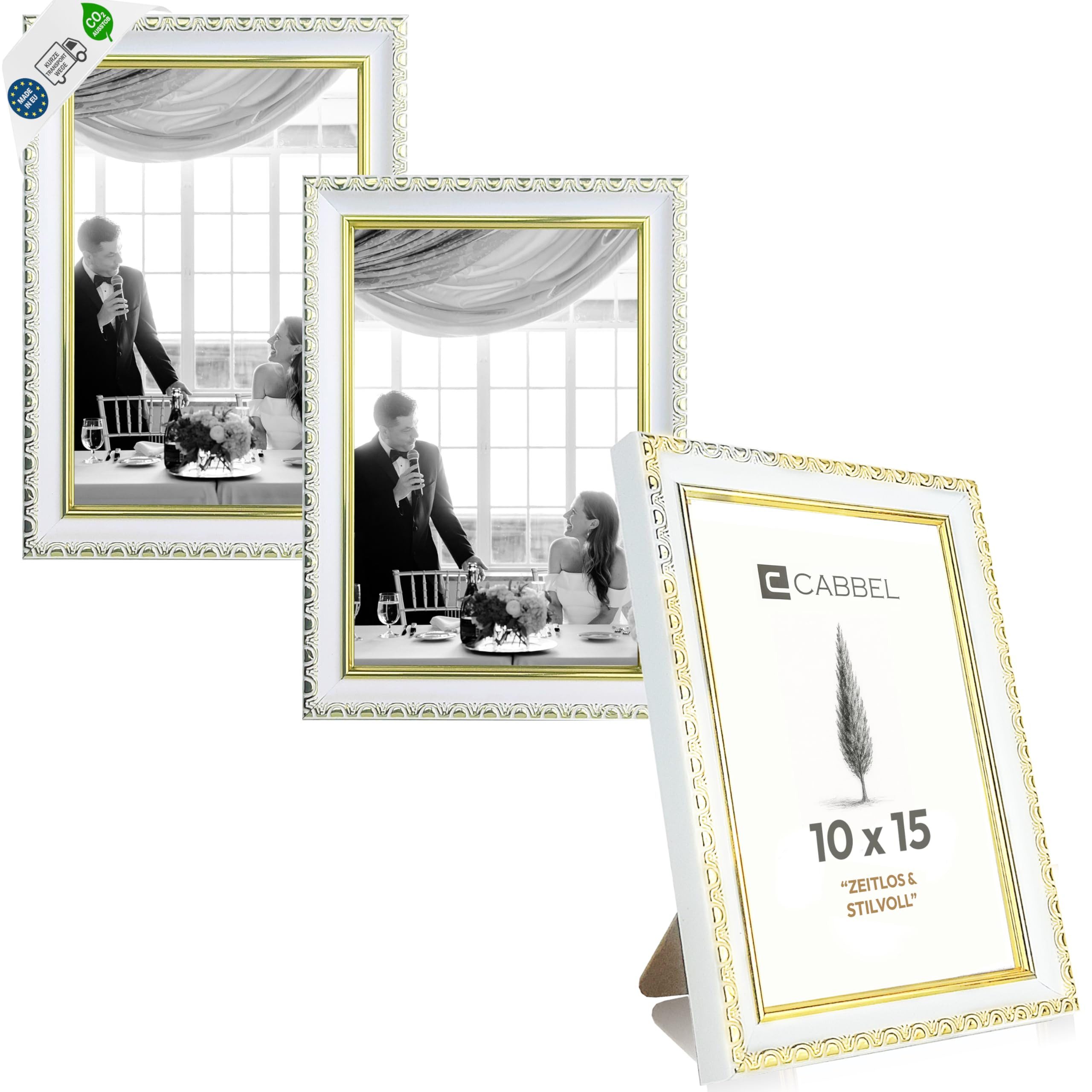 CABBEL Bilderrahmen Barock Vintage Rahmen Antik Look Fotorahmen Fotos Poster Urkunde Gold, für 3 Bilder (3 St), 10x15 cm Vintage Barock Ornament Fotorahmen Wohnzimmer Antik Gold/Weiß
