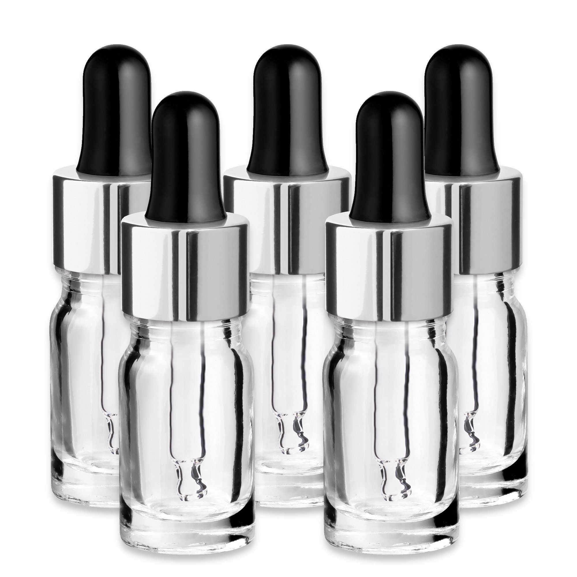 CK Verpackung GmbH Zerstäuberflasche x5 Glasflasche klar 5 ml mit silberner Aluminiumpipette Glasfläschchen