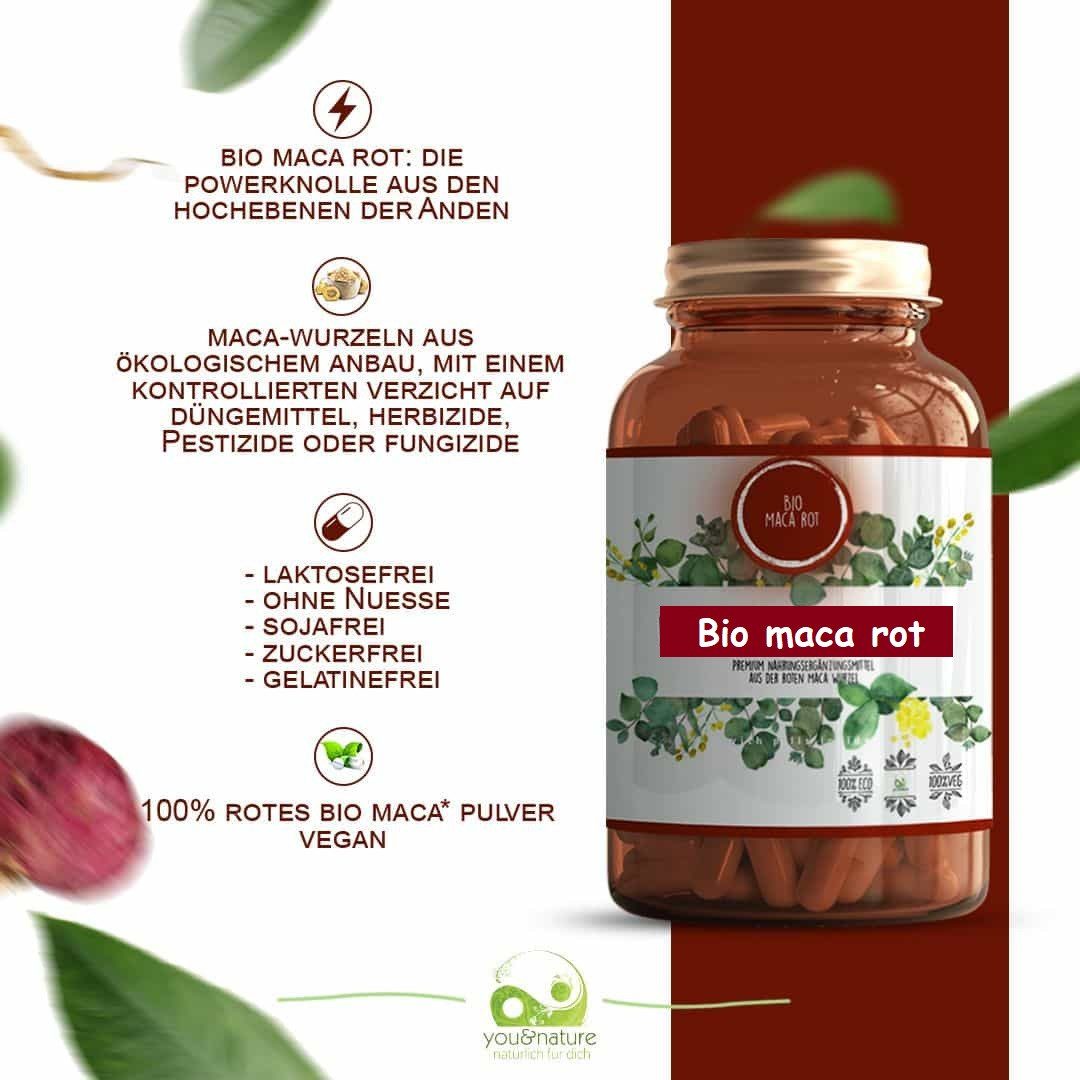 You&Nature Bio MACA rot 500 mg 300 Tabletten 100% Rotes Maca-Wurzelpulver Tabletten, 300 St., 150 g, Maca rot, vegan, bio