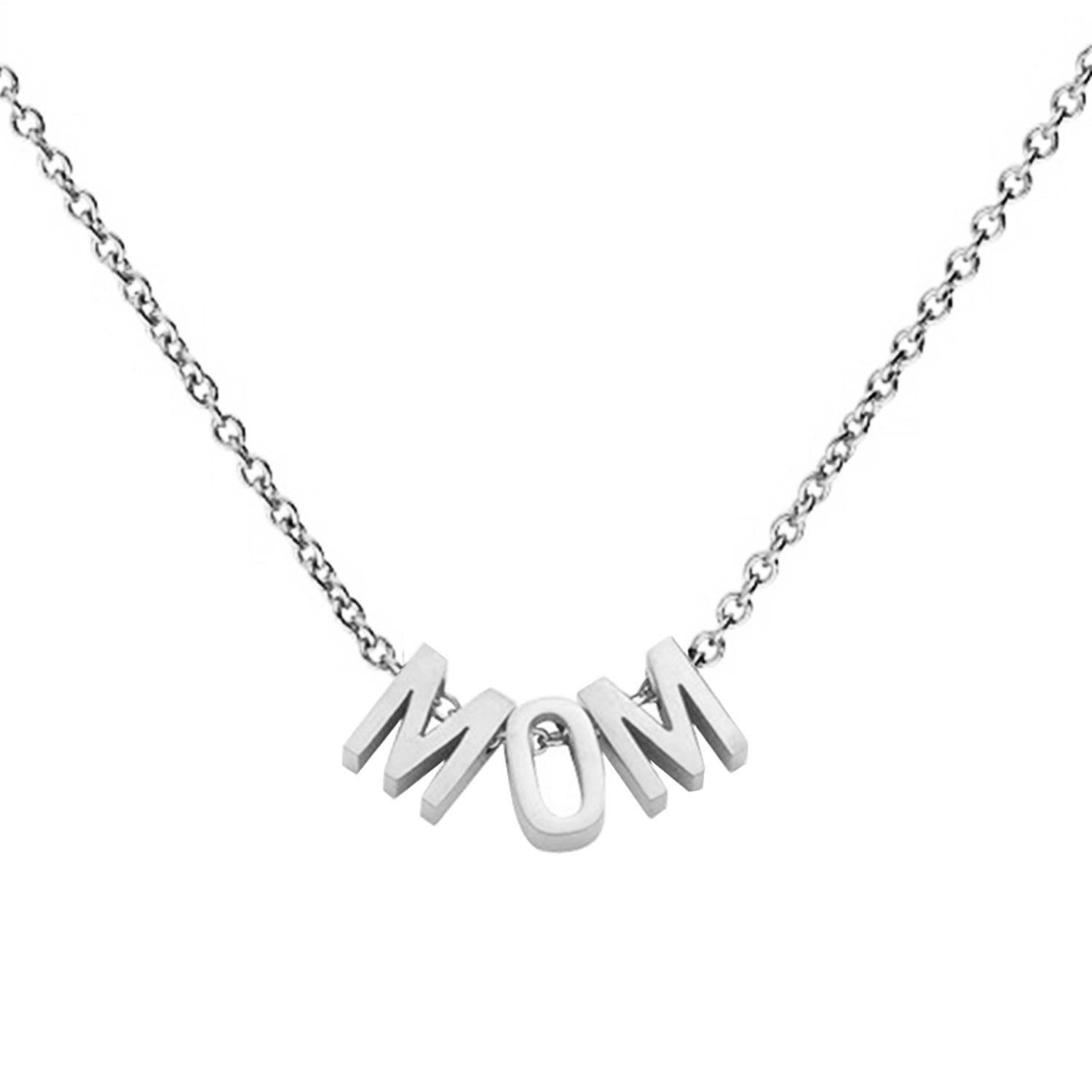 Kette mit Anhänger 18K Weißgold vergoldet Kette MOM Buchstaben Anhänger Edelstahl Silber