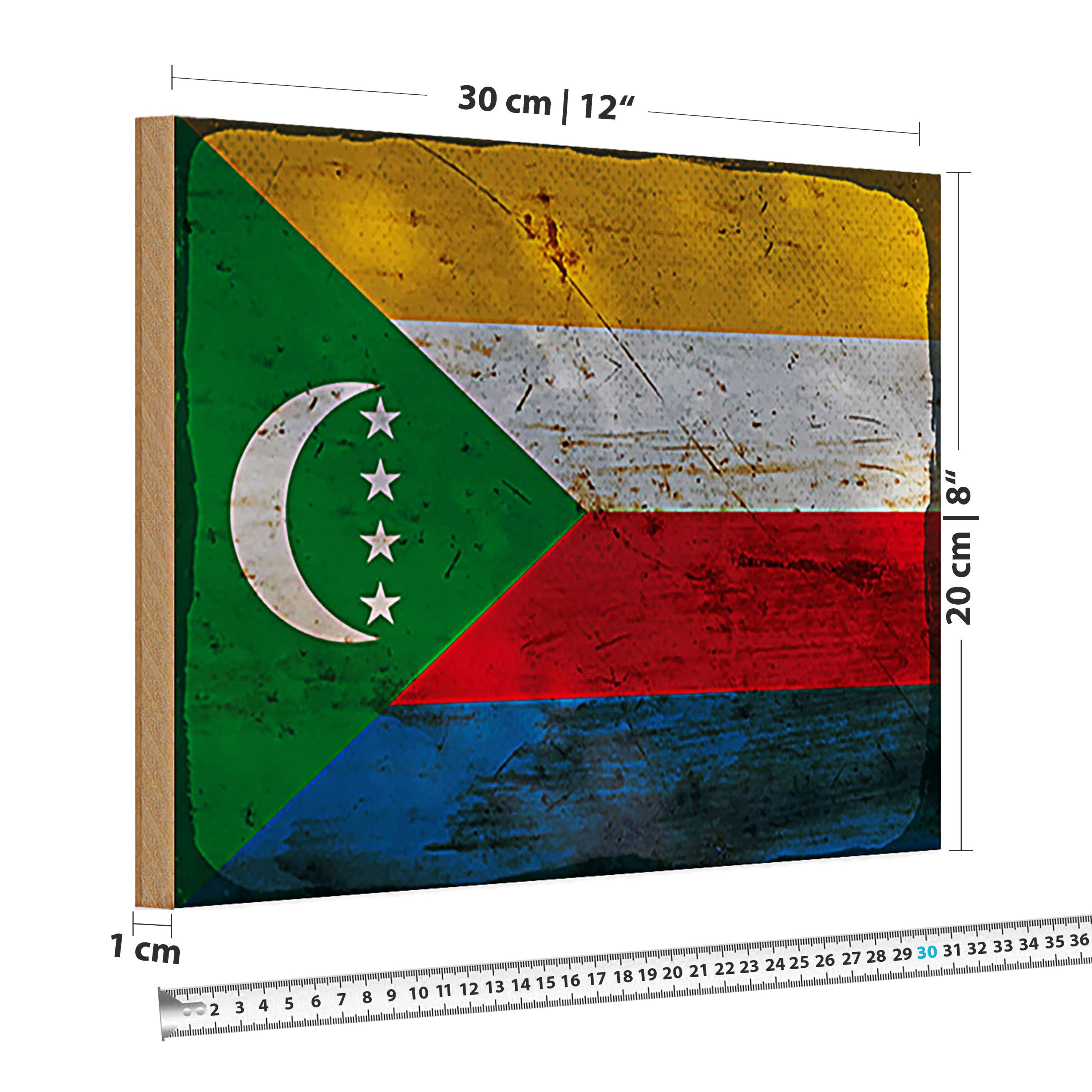 Roomando Holzbild Holzschild Flagge Komoren 30x20cm Flag Comoros Rost