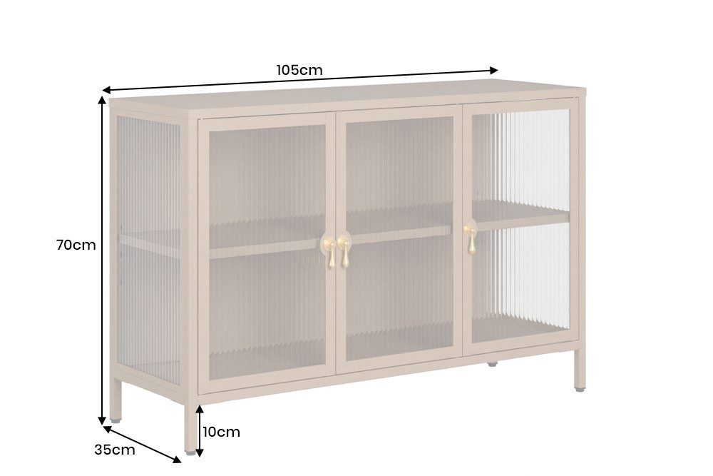 riess-ambiente Sideboard AMSTERDAM 105cm beige/gold - Metall, Riffelglas, 3 Türen, Vitrine (Einzelartikel, 1 St), mit verstellbaren Böden & Stauraum – ideal für – Bild 5 von 5