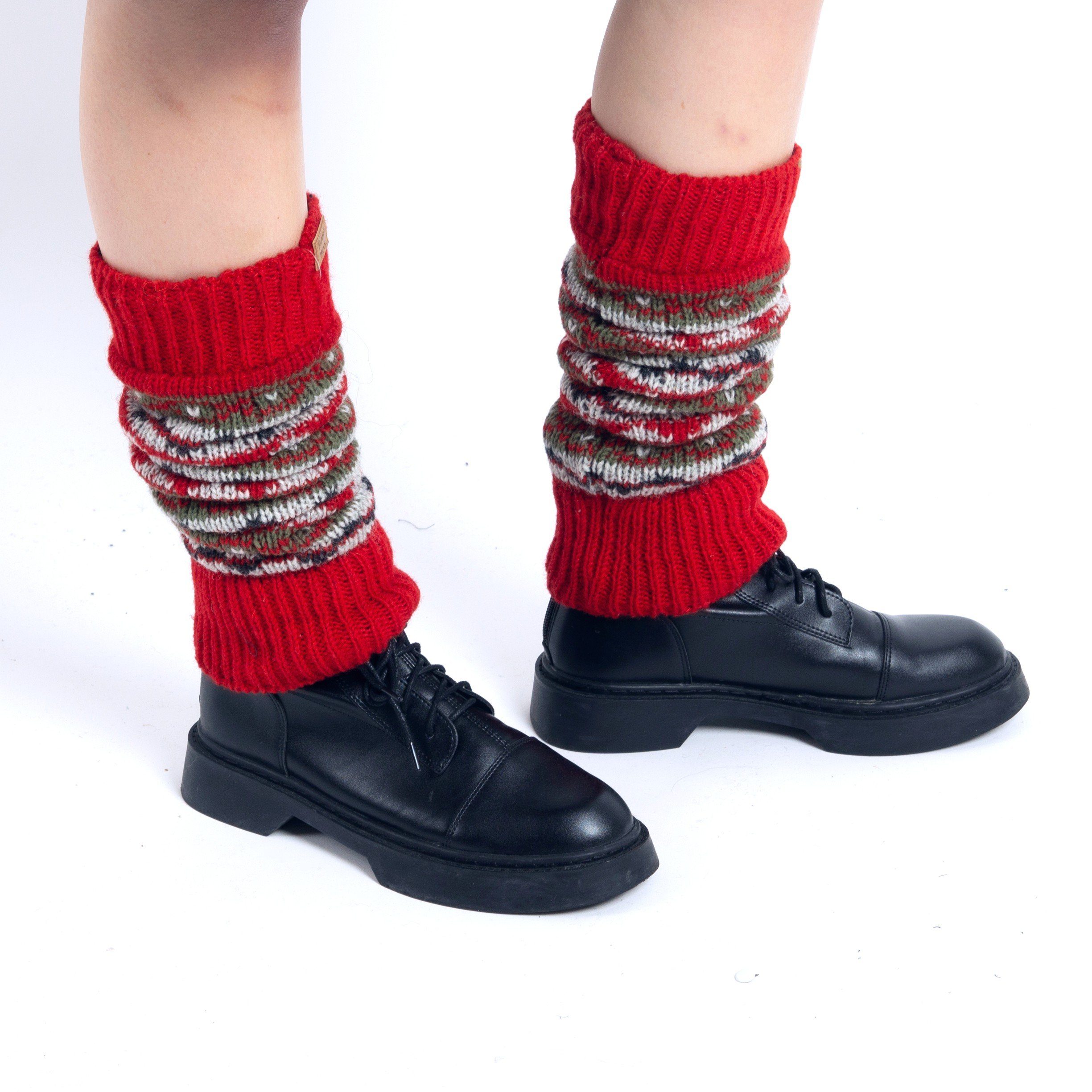 Guru-Shop Haussocken Wollstulpen aus Nepal, Beinstulpen mit Muster -..