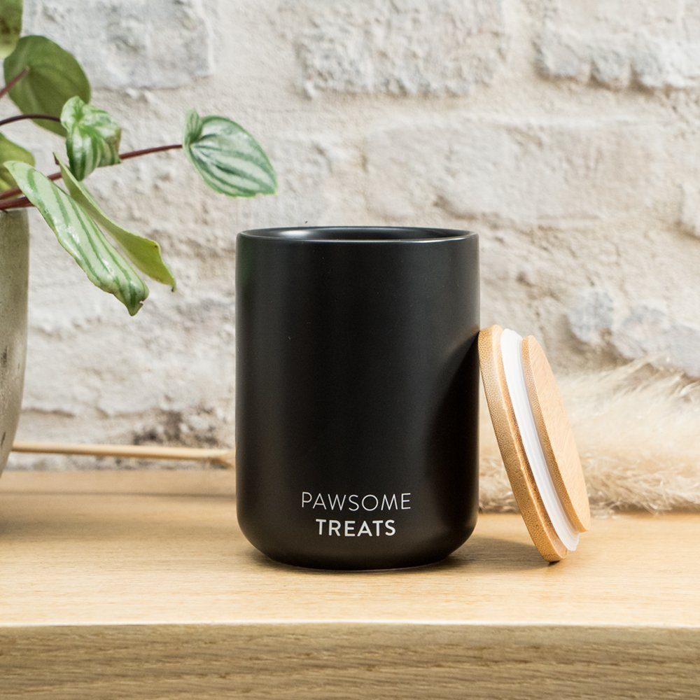 LucyBalu Futterbehälter Luftdichte Katzenfutter- & Leckerlidose aus Keramik mit Bambus-Deckel