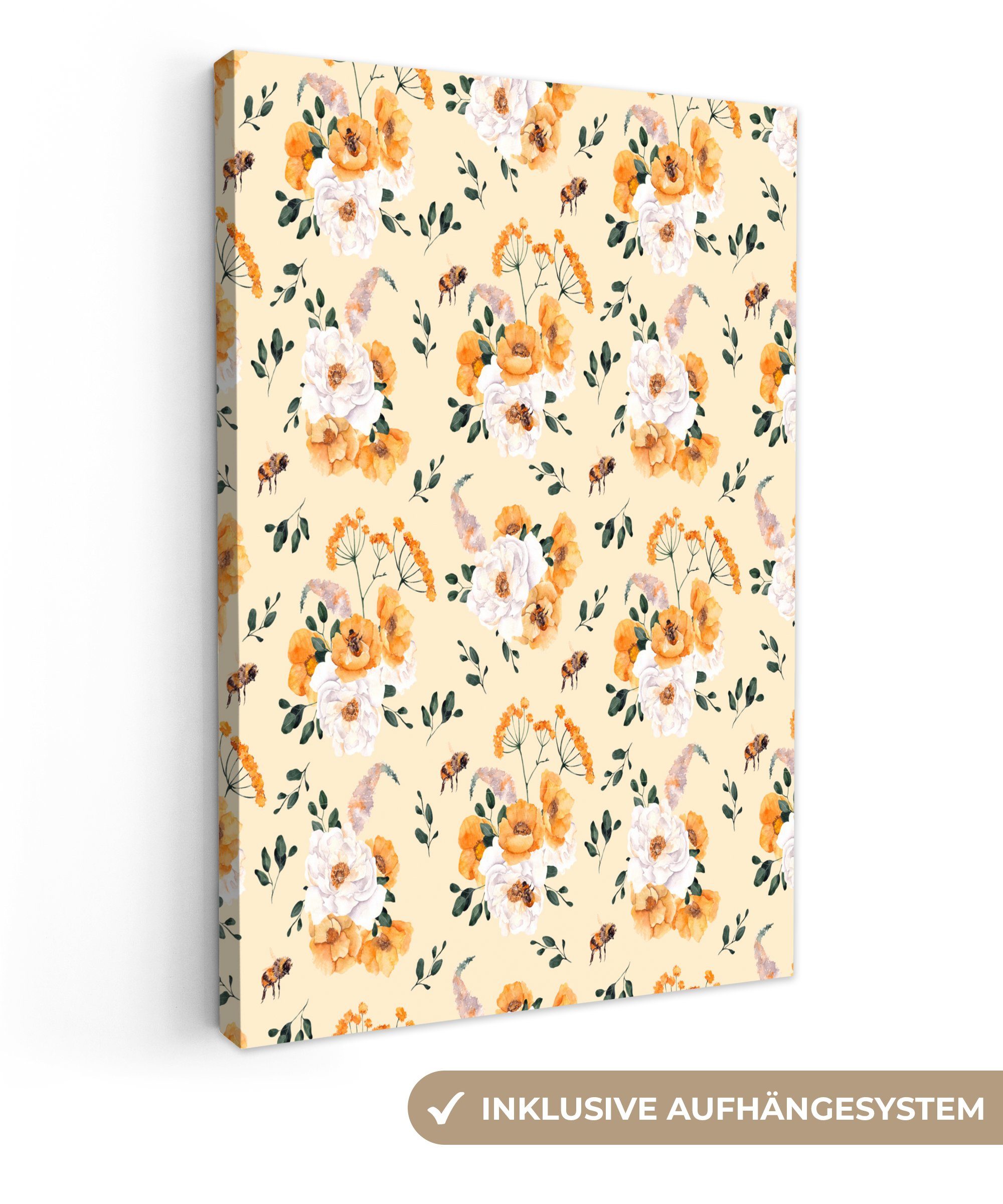 OneMillionCanvasses® Leinwandbild Blumen - Pastell - Orange, (1 St), Leinwandbild fertig bespannt inkl. Zackenaufhänger, Gemälde, 20x30 cm