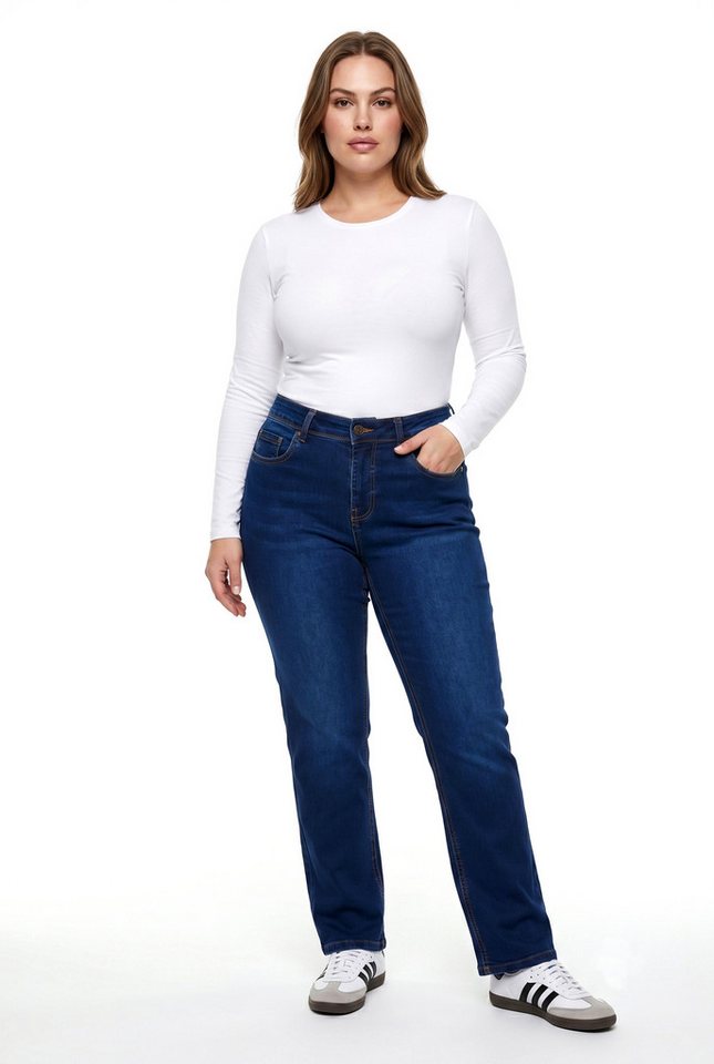ESRA Straight-Jeans Damen Stretch Jeans Damen High Waist Stretch-Jeans Sommer Hose FG14 High Waist Damen Jeans Straight Gerade Jeans extra weiche Baumwolle