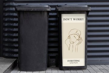 MuchoWow Wandsticker Frau - Linienkunst - Zitate - Text (1 St), Mülleimer-aufkleber, Mülltonne, Sticker, Container, Abfalbehälter