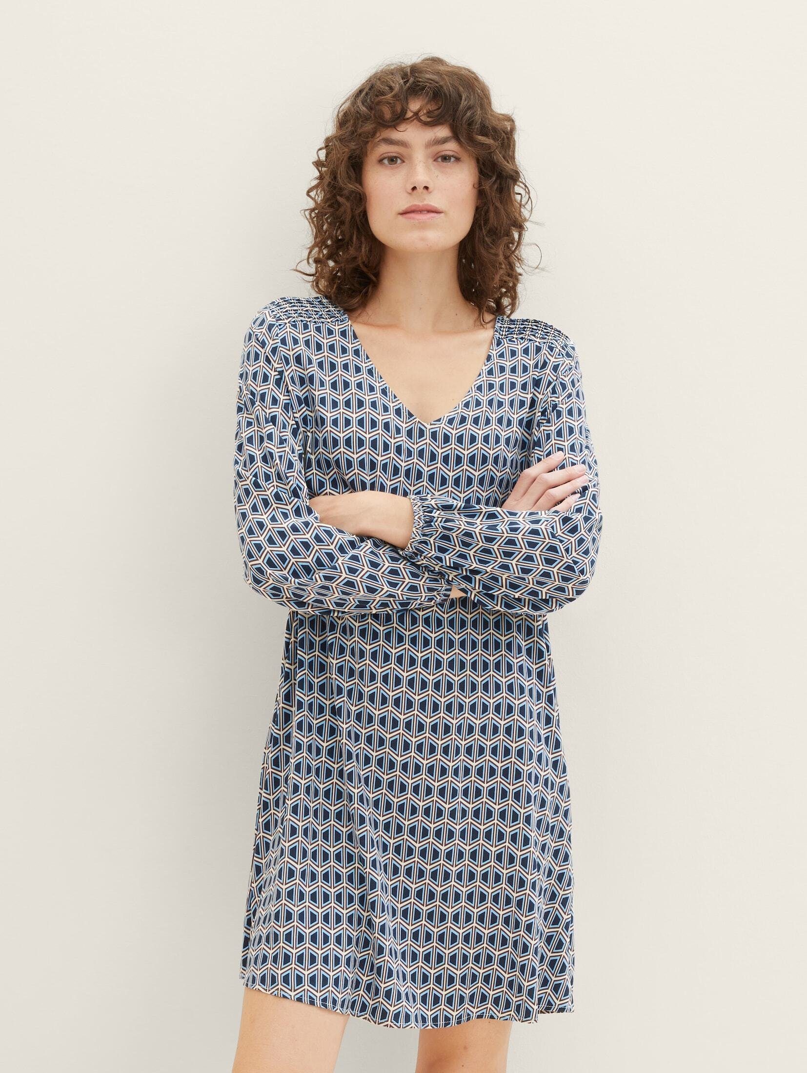 TOM TAILOR Jerseykleid Kleid mit LENZING(TM) ECOVERO(TM) blue brown geometrics print