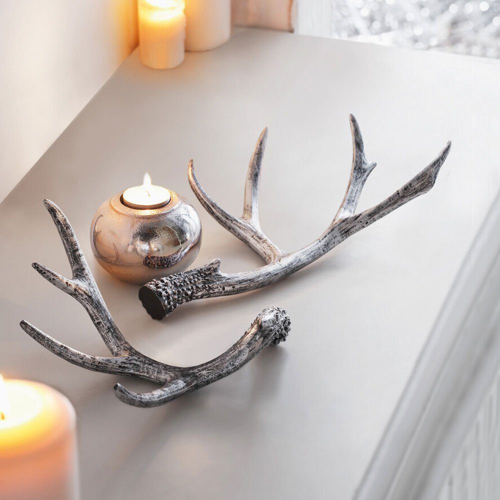 Home-trends24.de Dekofigur Geweih Silber Deko Objekt Tischdeko Hirschgeweih Hirsch 2er Set (2 St)