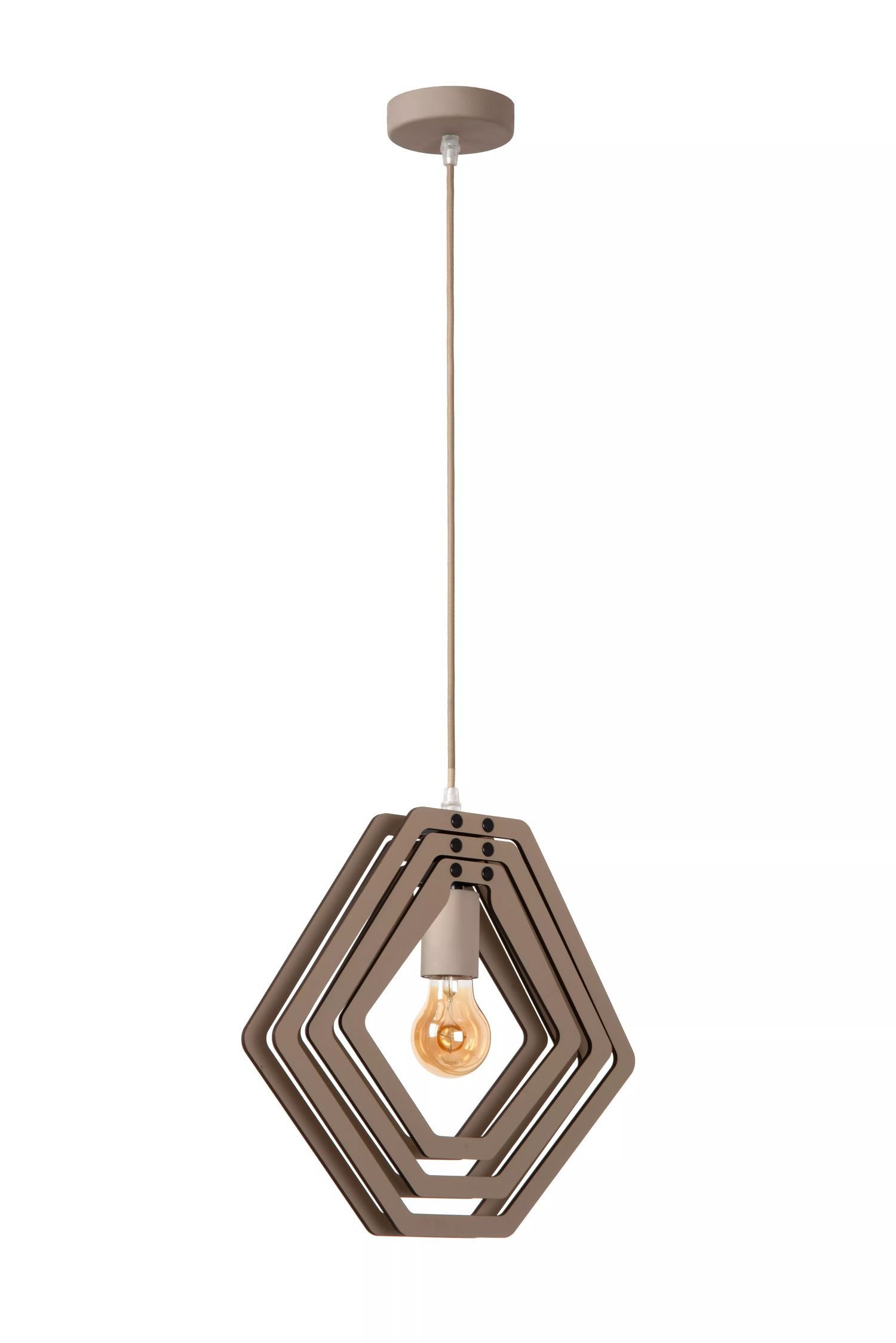 Licht-Erlebnisse Pendelleuchte JELON, ohne Leuchtmittel, Holz H: max. 100 cm D: 33,5 cm rund Taupe E27