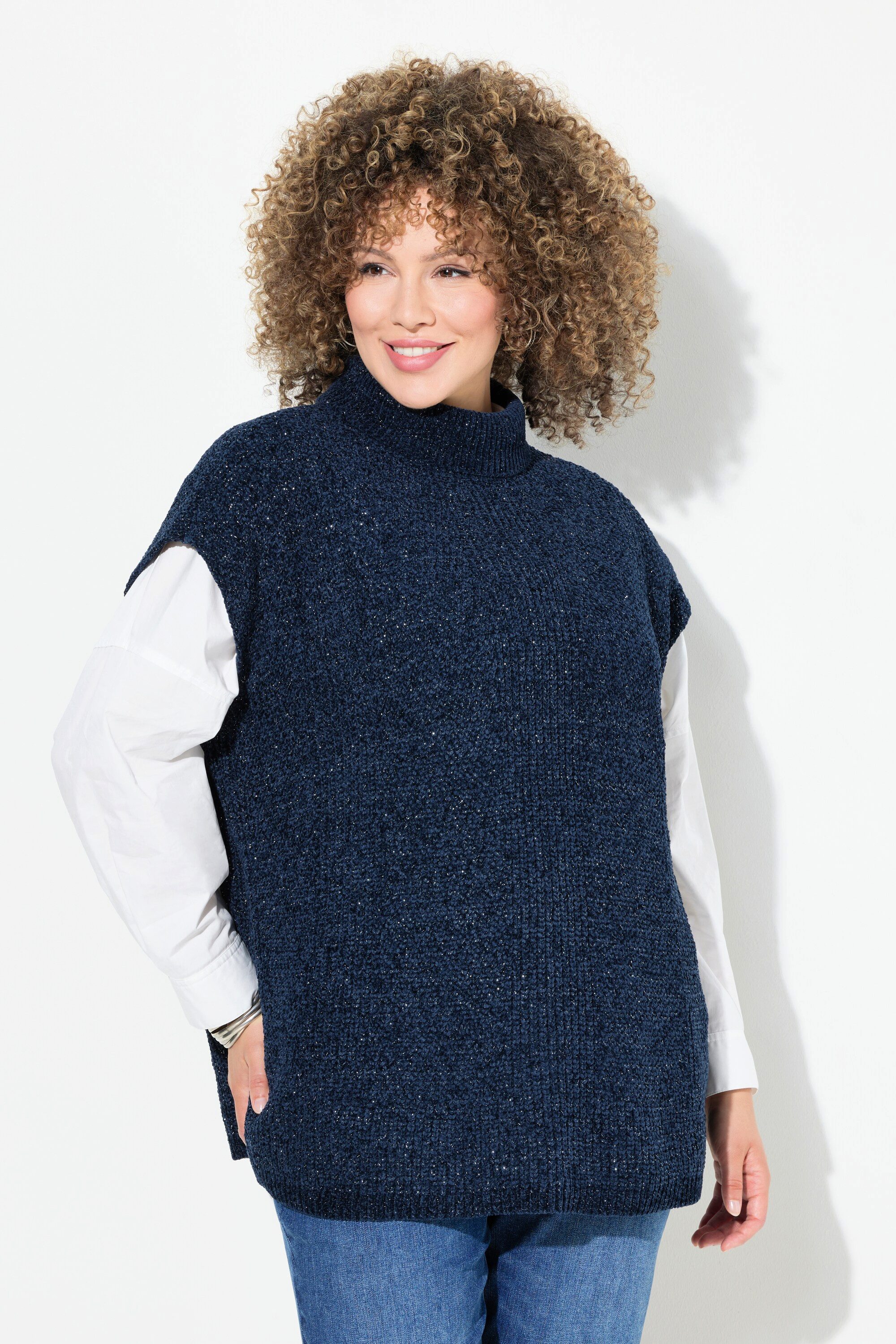 Pullunder Pullover Rollkragen Glitter Stehkragen Halbarm